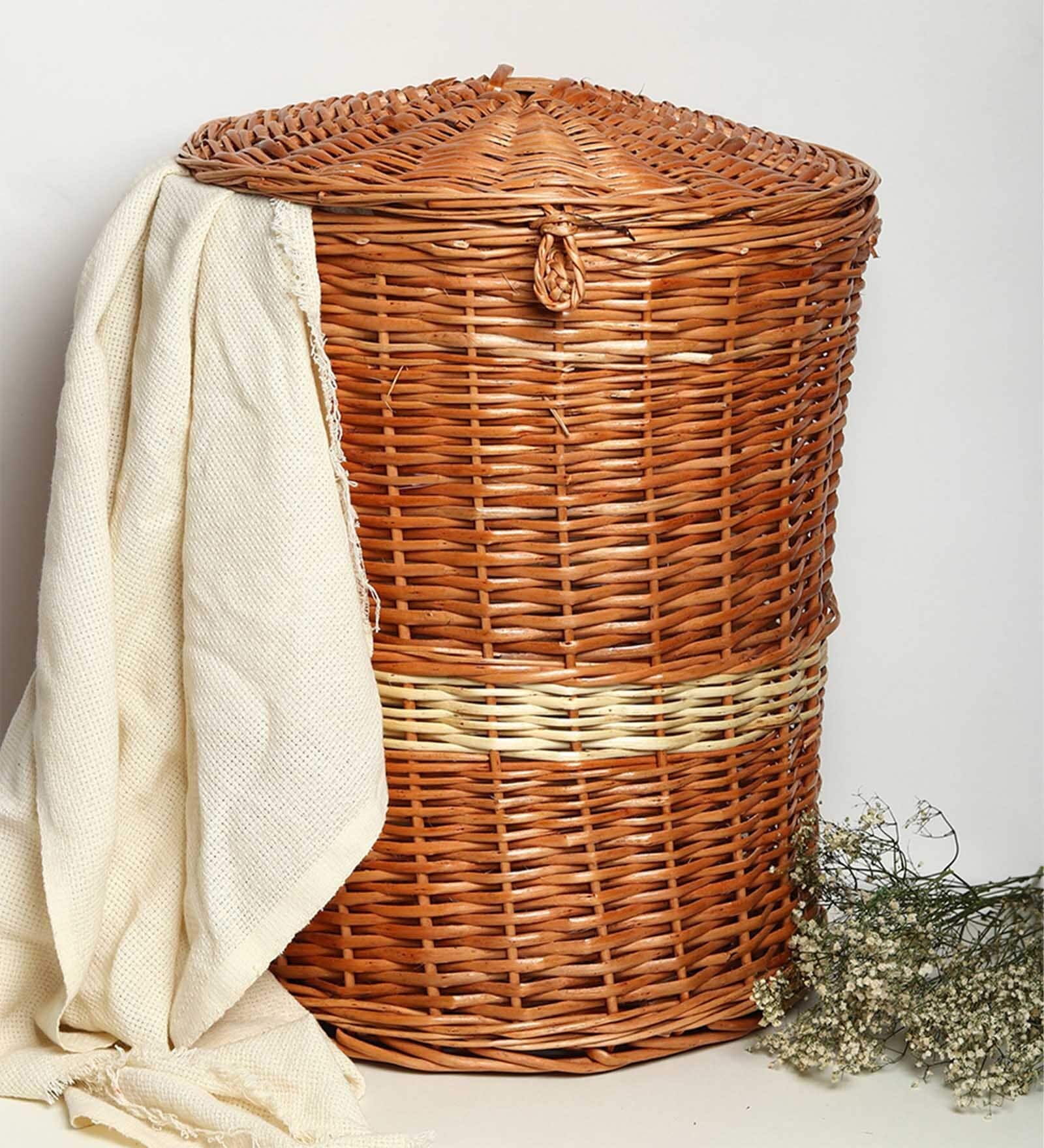 Brown 100% Wicker 13x13 Inches Laundry Basket