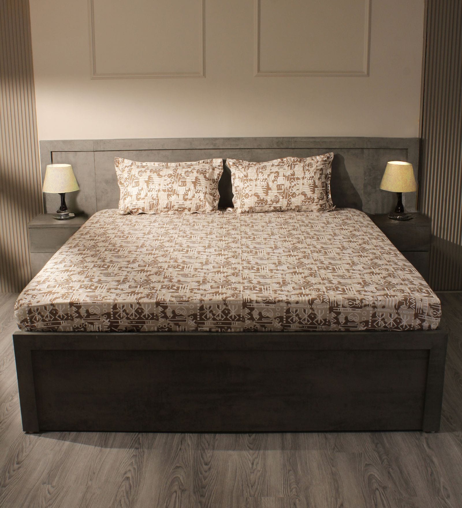 Brown 144TC Cotton Flat Super King Bedsheet with 2 Pillow Covers