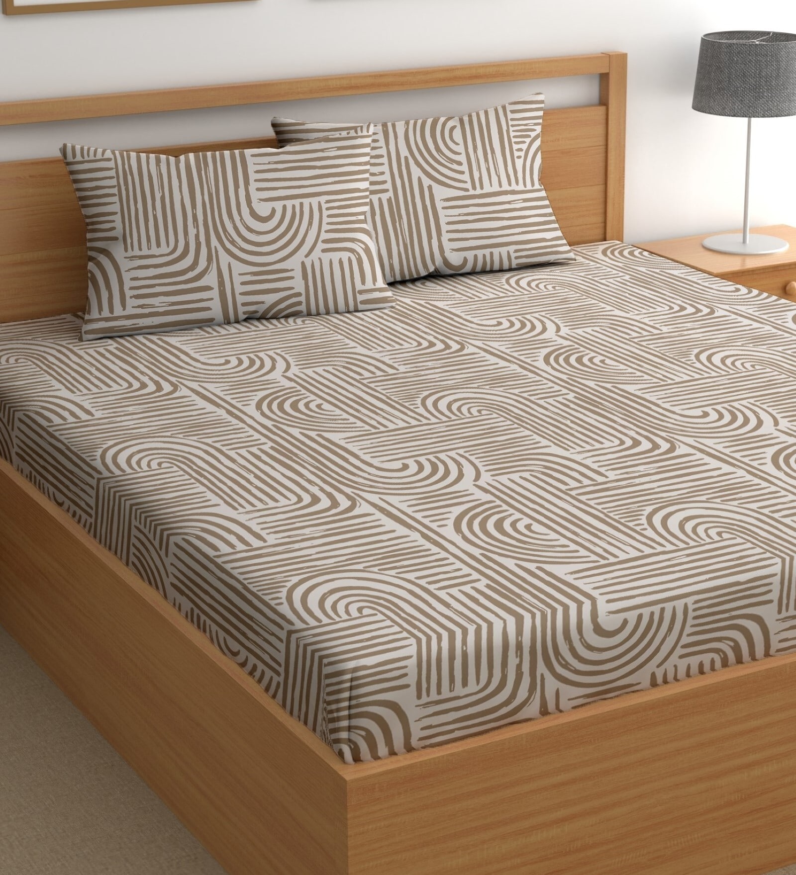 Brown 180 TC Floral Cotton Queen Double Bedsheet 2 Pillow covers