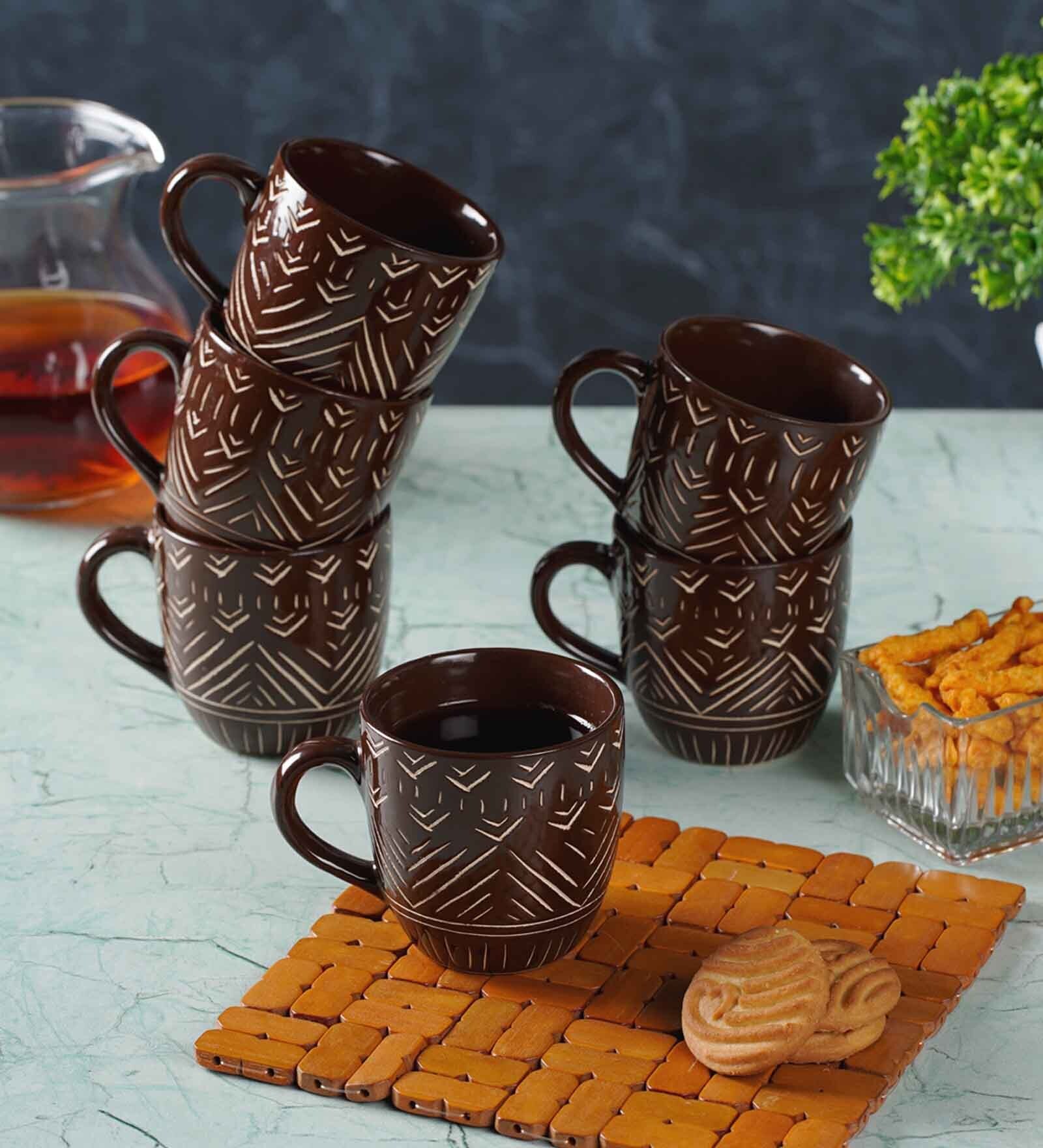 Brown 200 ml Ceramic 6 Pcs Tea Cup