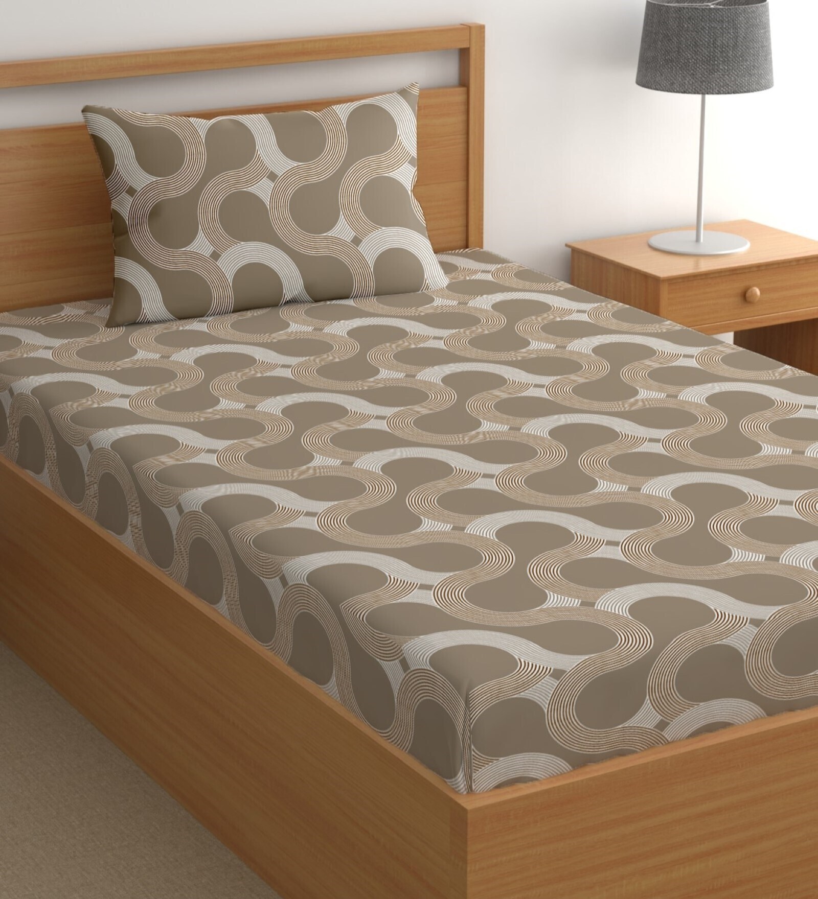 Brown 200 TC Abstract Cotton Single Bedsheet Pillow covers