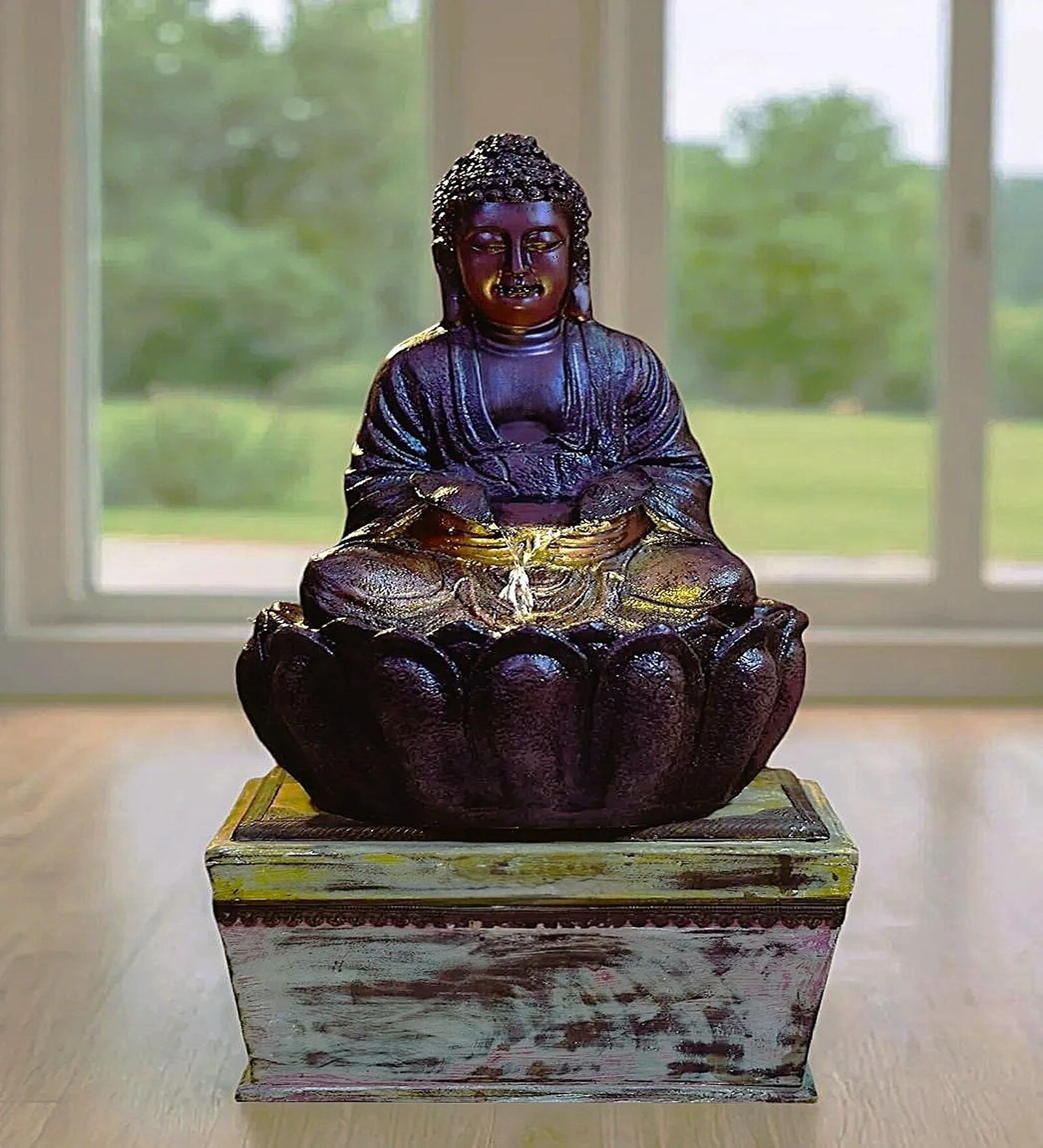 Brown 2ft Lotus Buddha Water Fountain