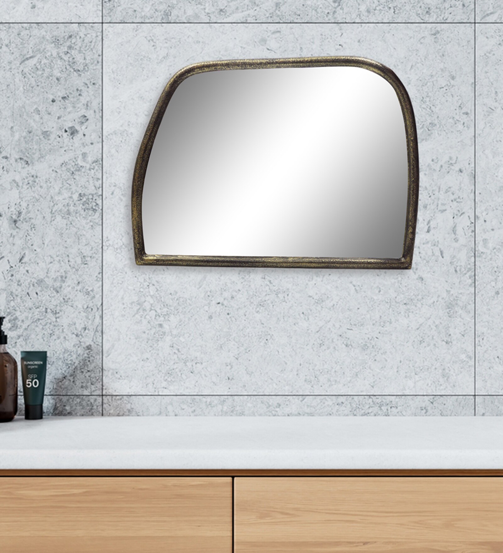 Brown Abstract Metal Wall Hanging Mirror