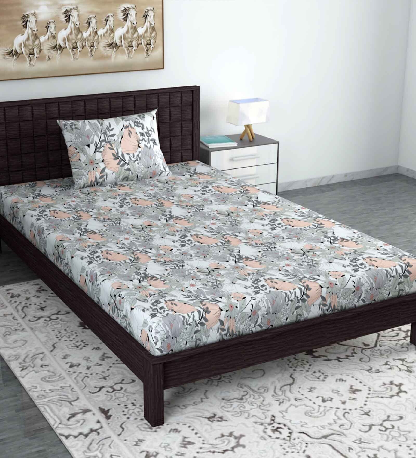 Brown Floral 144 TC Cotton Single Bedsheet with Pillow Cover Brown Floral 144 TC Cotton Single Bedsheet with Pillow Cover