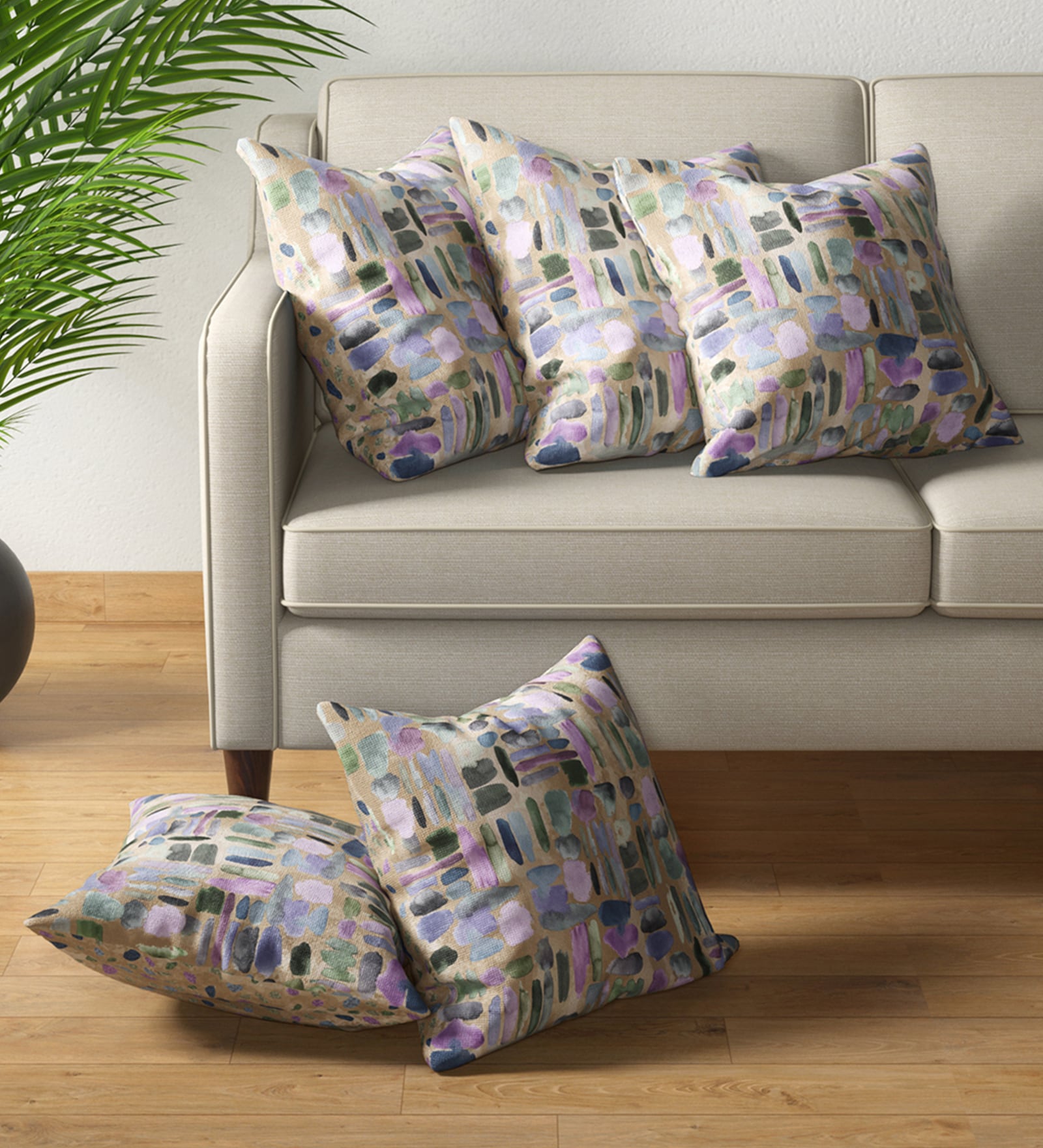 Brown Abstract Cotton 16 x 16 Inches Cushion Covers (Set of 5)