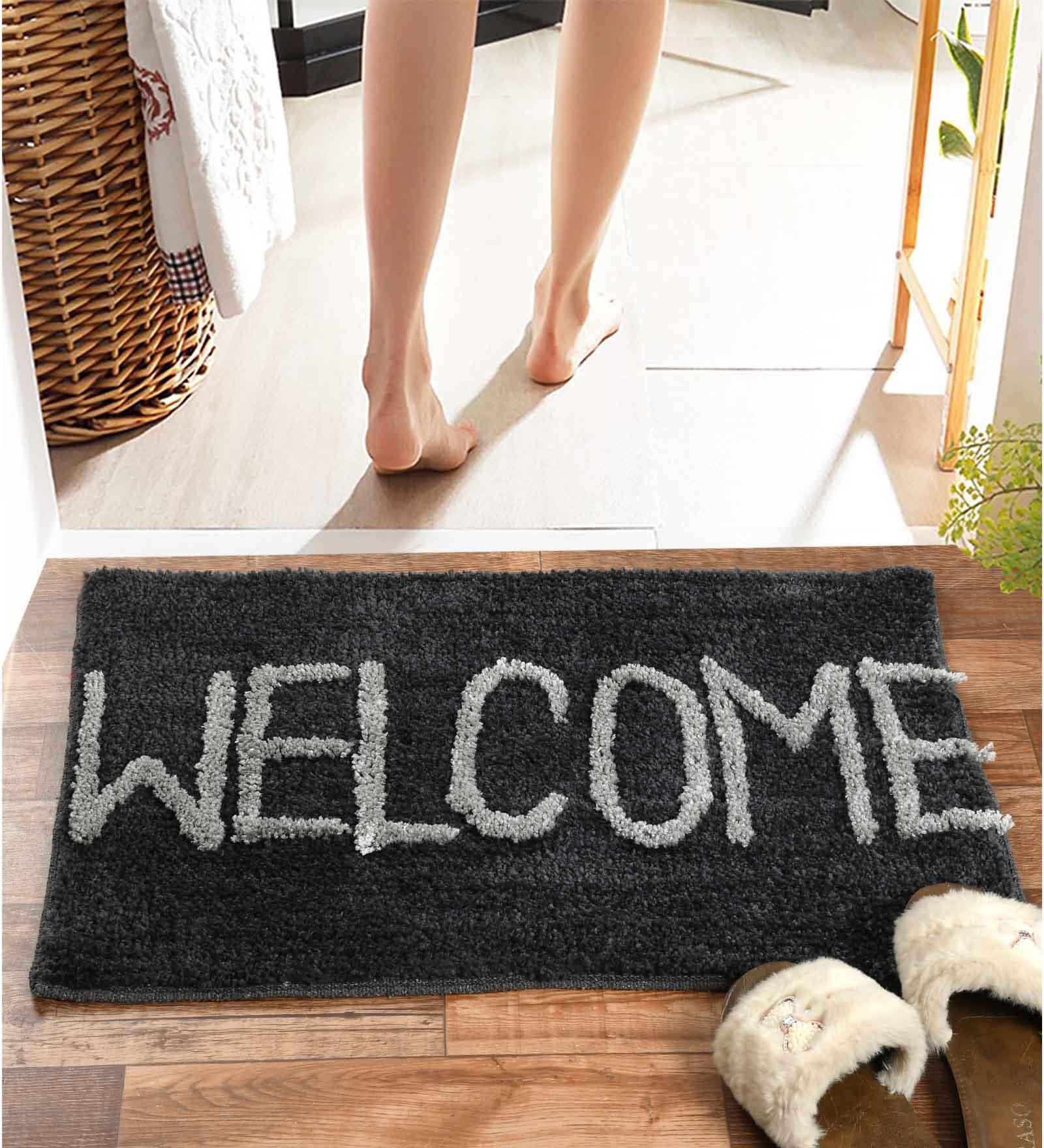 Welcome Grey Microfiber 24x16 Inches Bath Mat