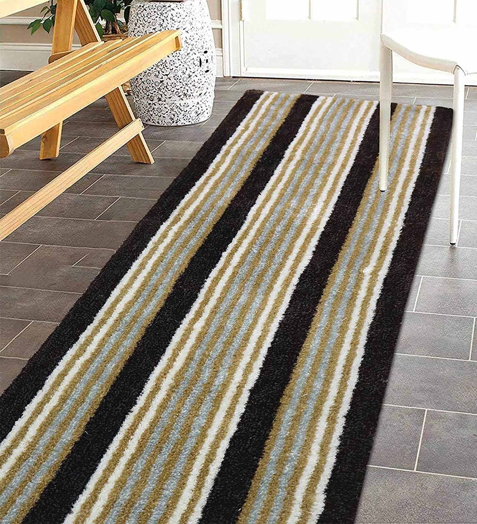 Brown Polyester 24 x 60 Inches Machine Made Floor Runner