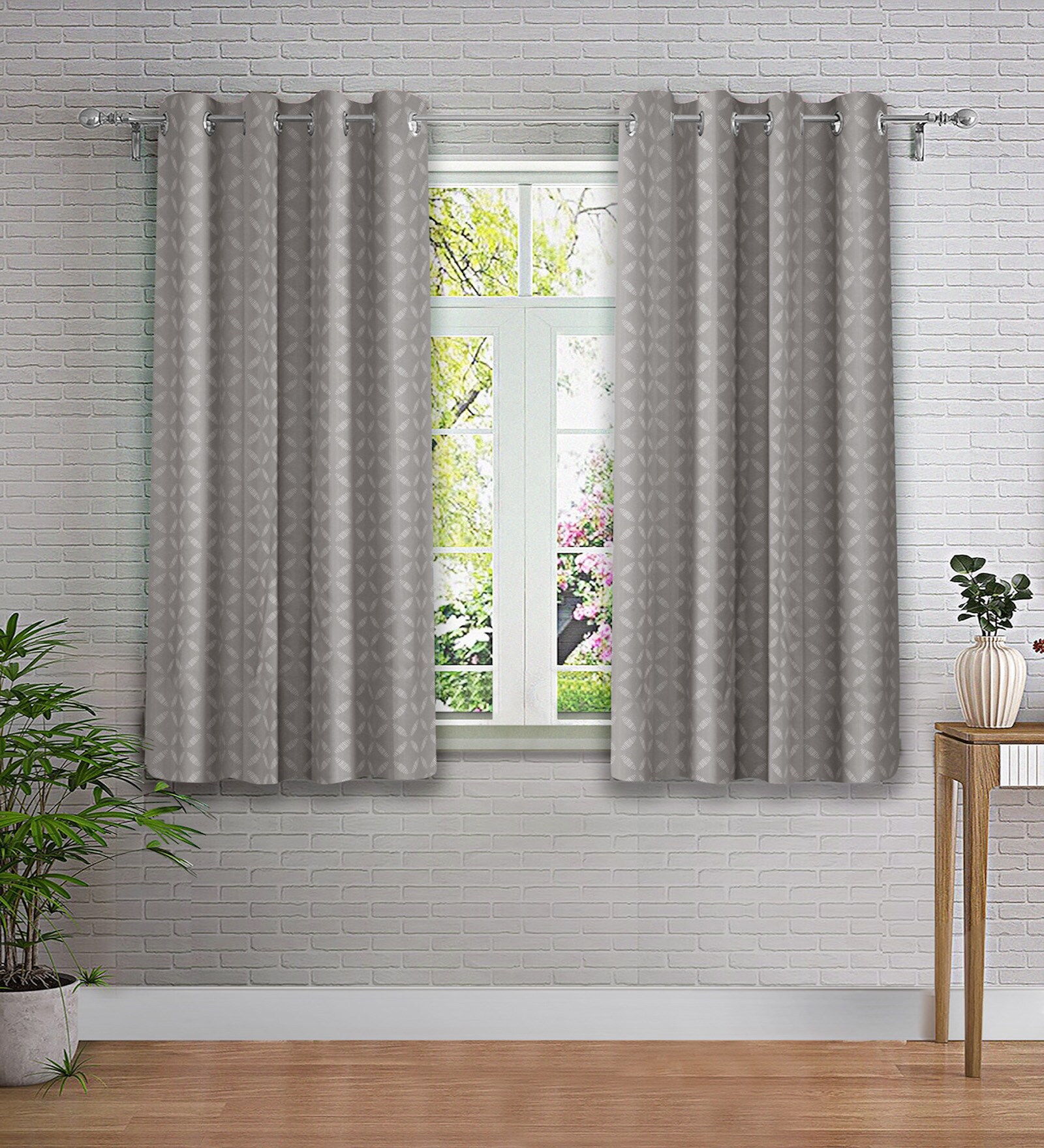 Grey Abstract Polyester 5ft Semisheer Eyelet (Set Of 2)