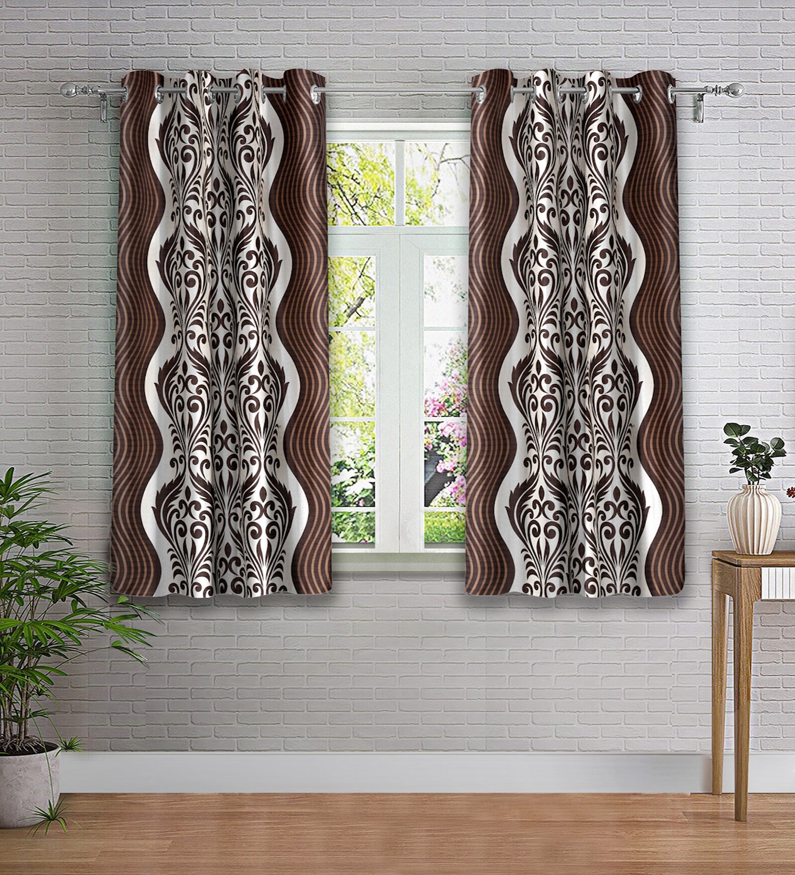 Brown Traditonal Polyester 5ft Semisheer Eyelet (Set Of 2)