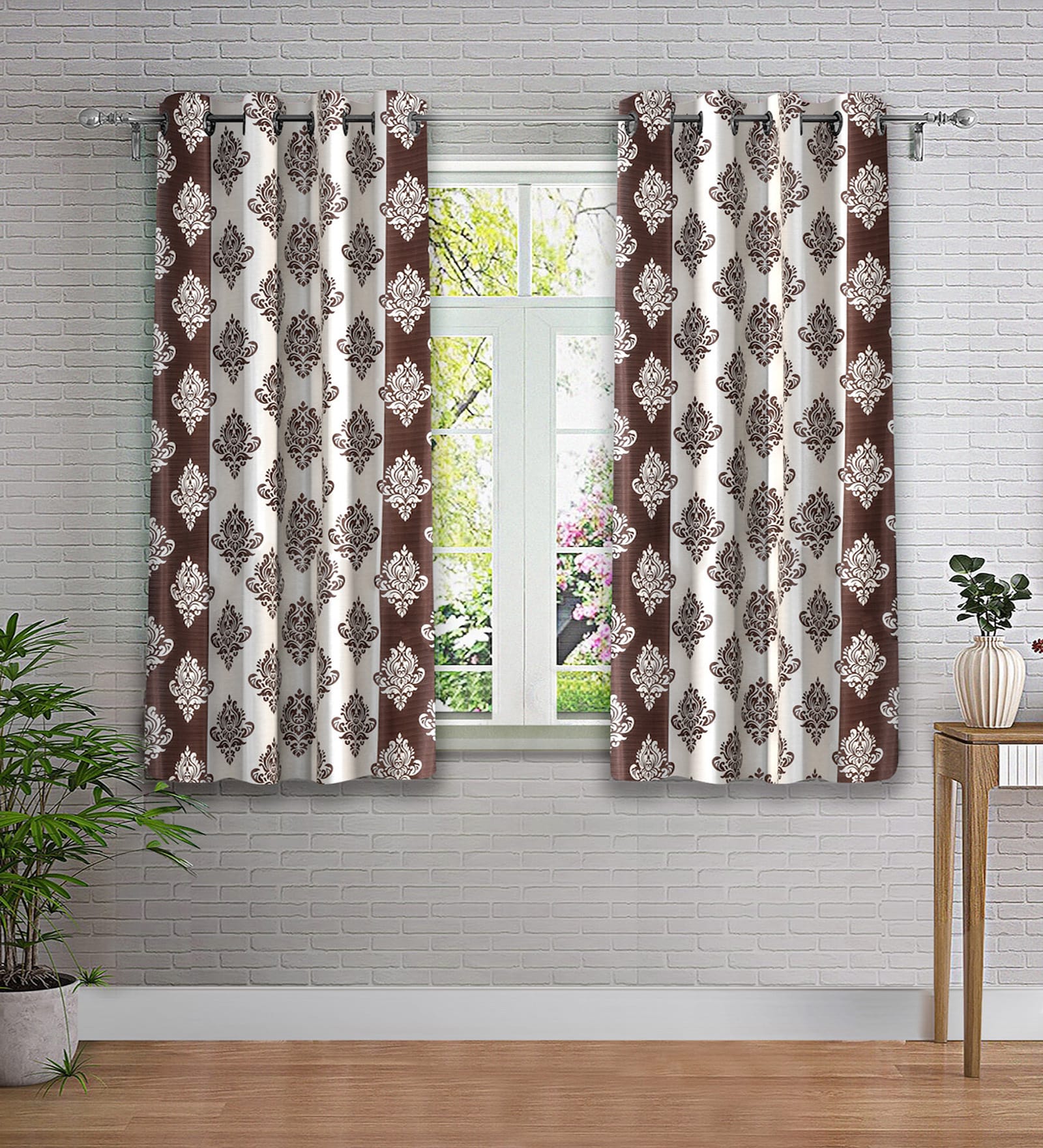 Brown Traditonal Polyester 5ft Semisheer Eyelet (Set Of 2)