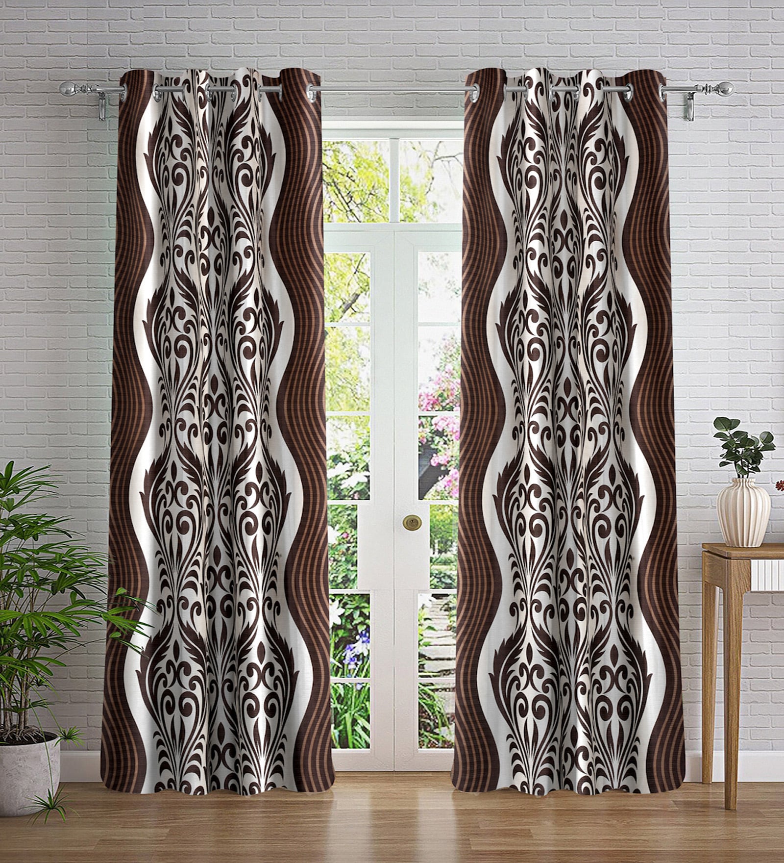 Brown Traditonal Polyester 7ft Semisheer Eyelet (Set Of 2)