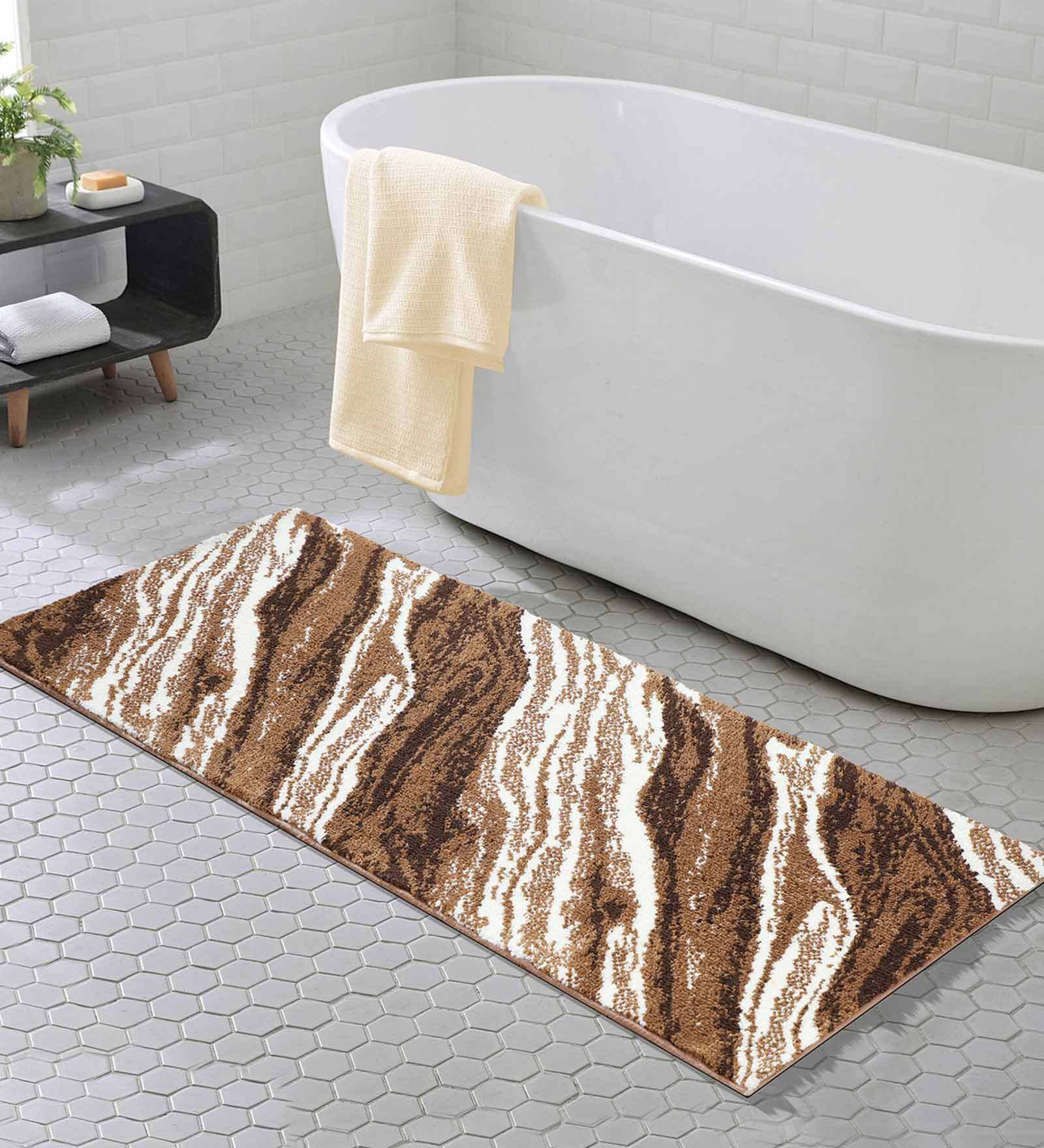 Brown Abstract Polyester AntiSkid Bathmat