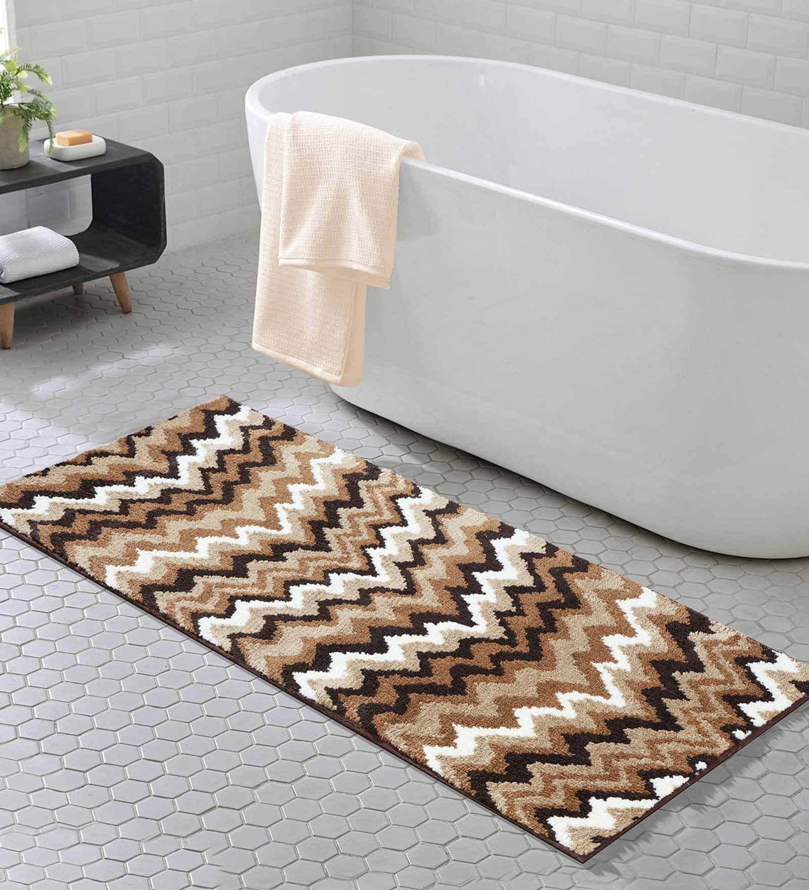 Brown Zig Zag Polyester AntiSkid Bathmat