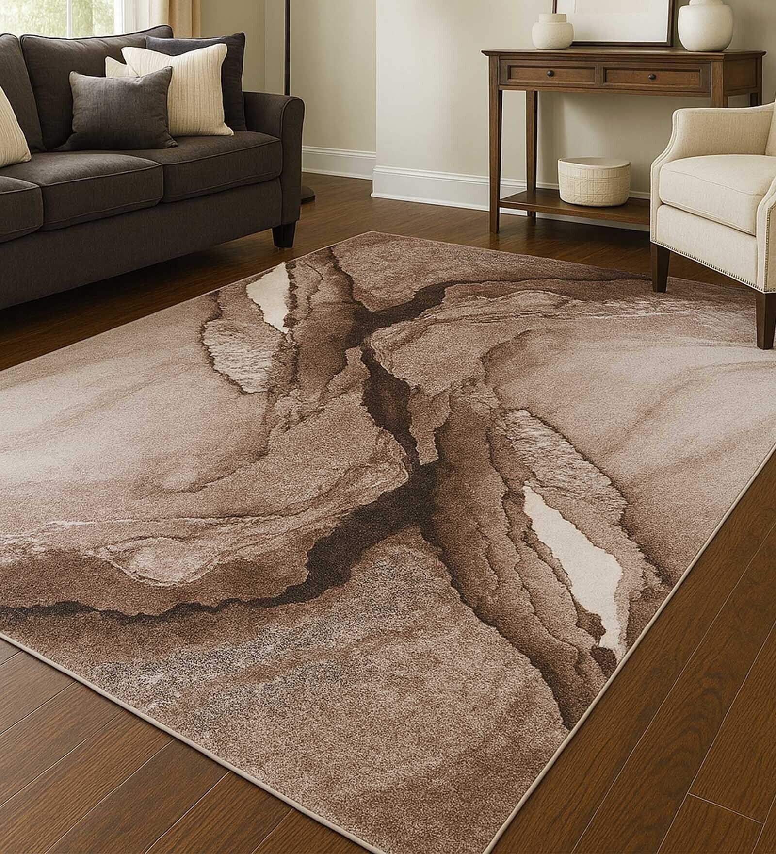 Brown Abstract Polypropylene 11 ft x 8 ft Machine Made Carpet