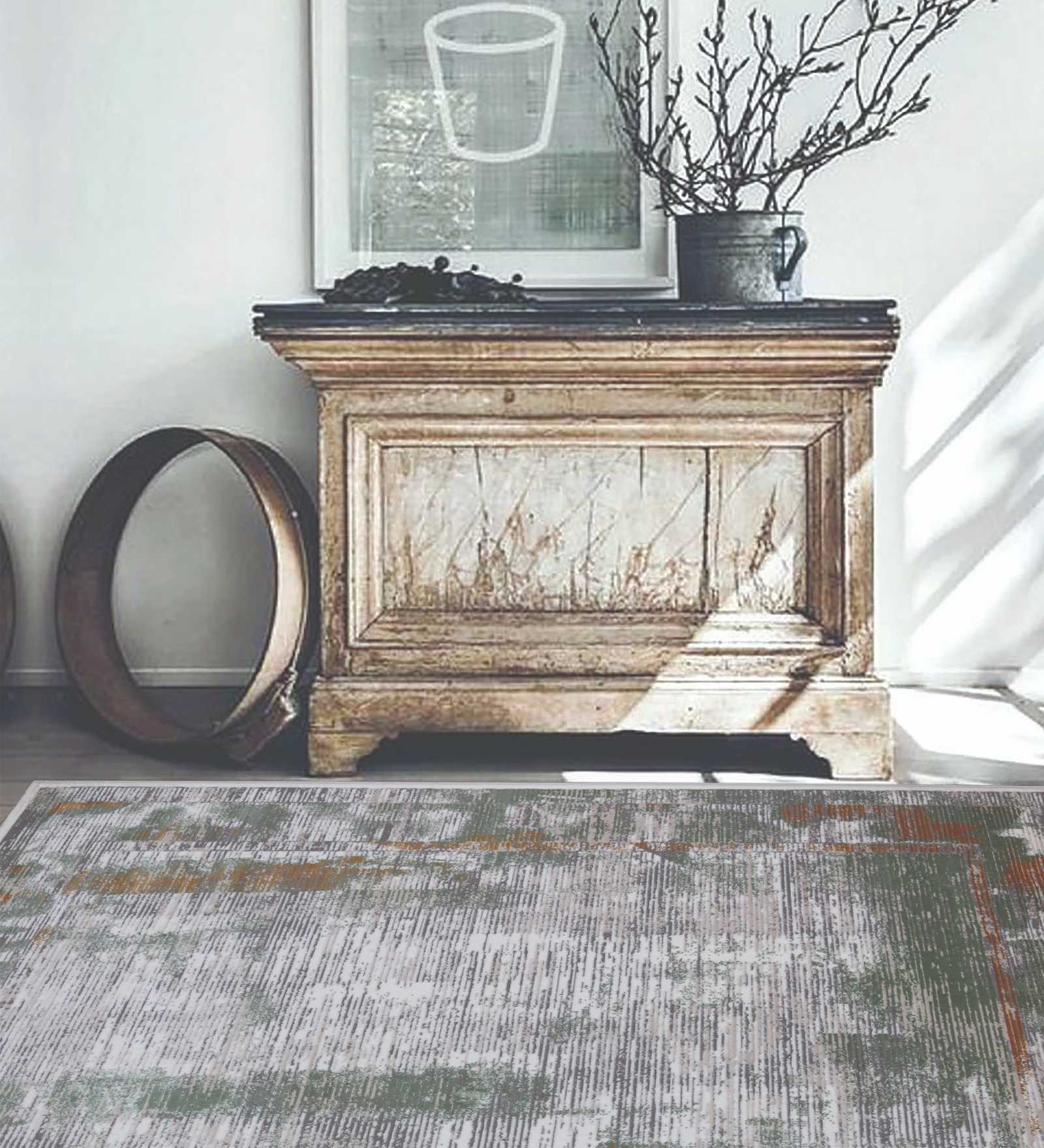Brown Abstract Polypropylene 5 ft x 7 ft Machine Made Carpet