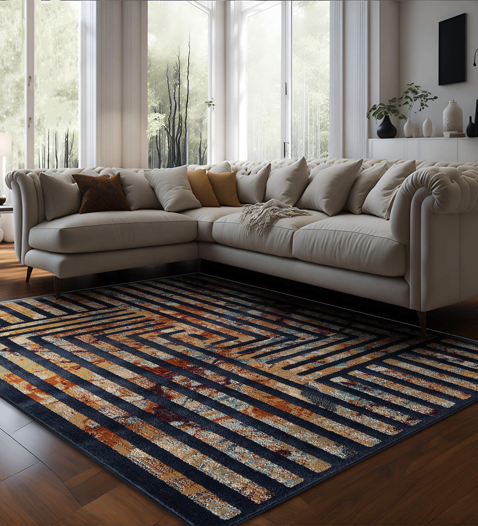 Brown Abstract Polypropylene 5 ft X 7 ft Machine Made Carpet
