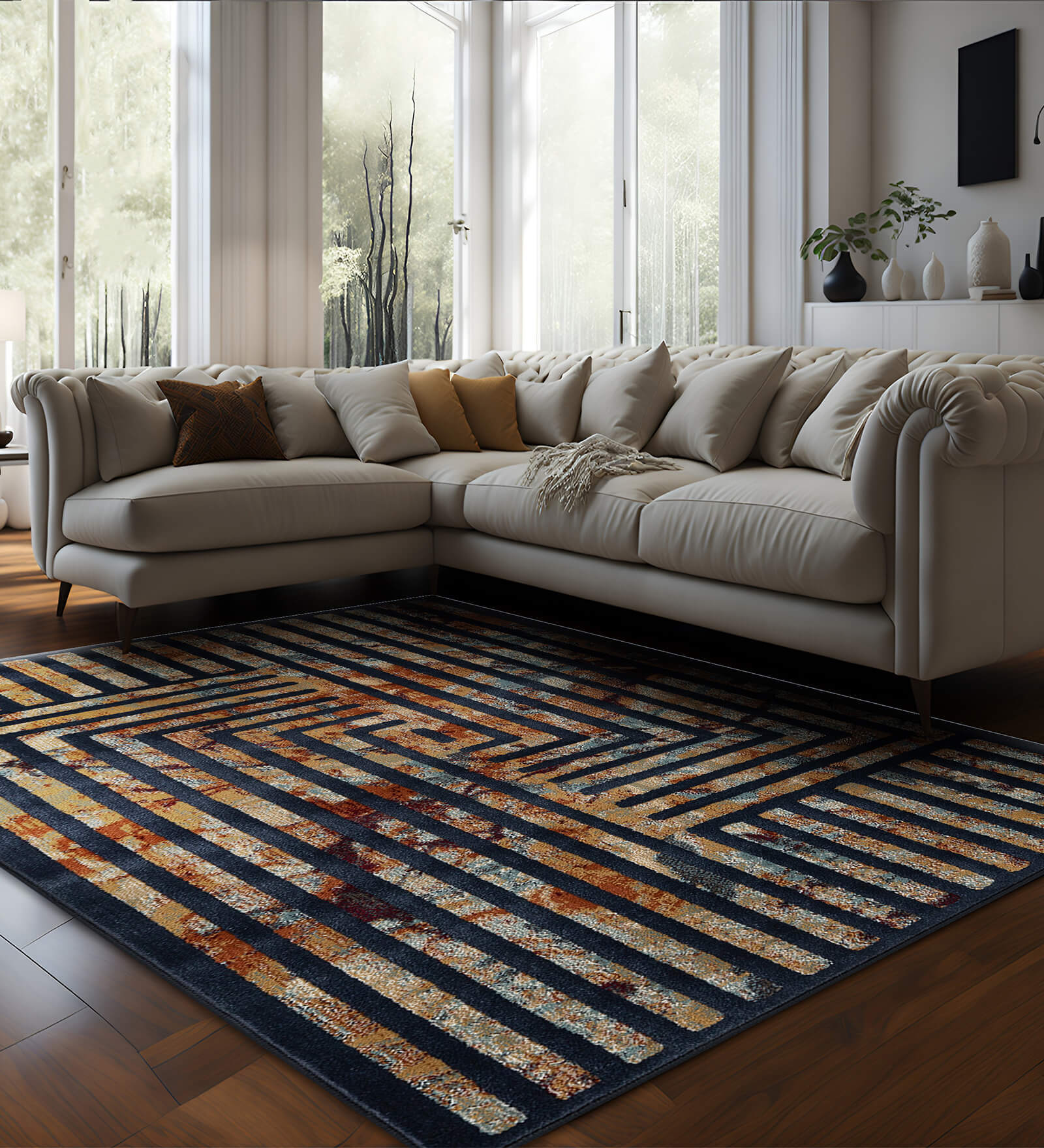 Brown Abstract Polypropylene 6 ft x 9 ft Machine Made Carpet