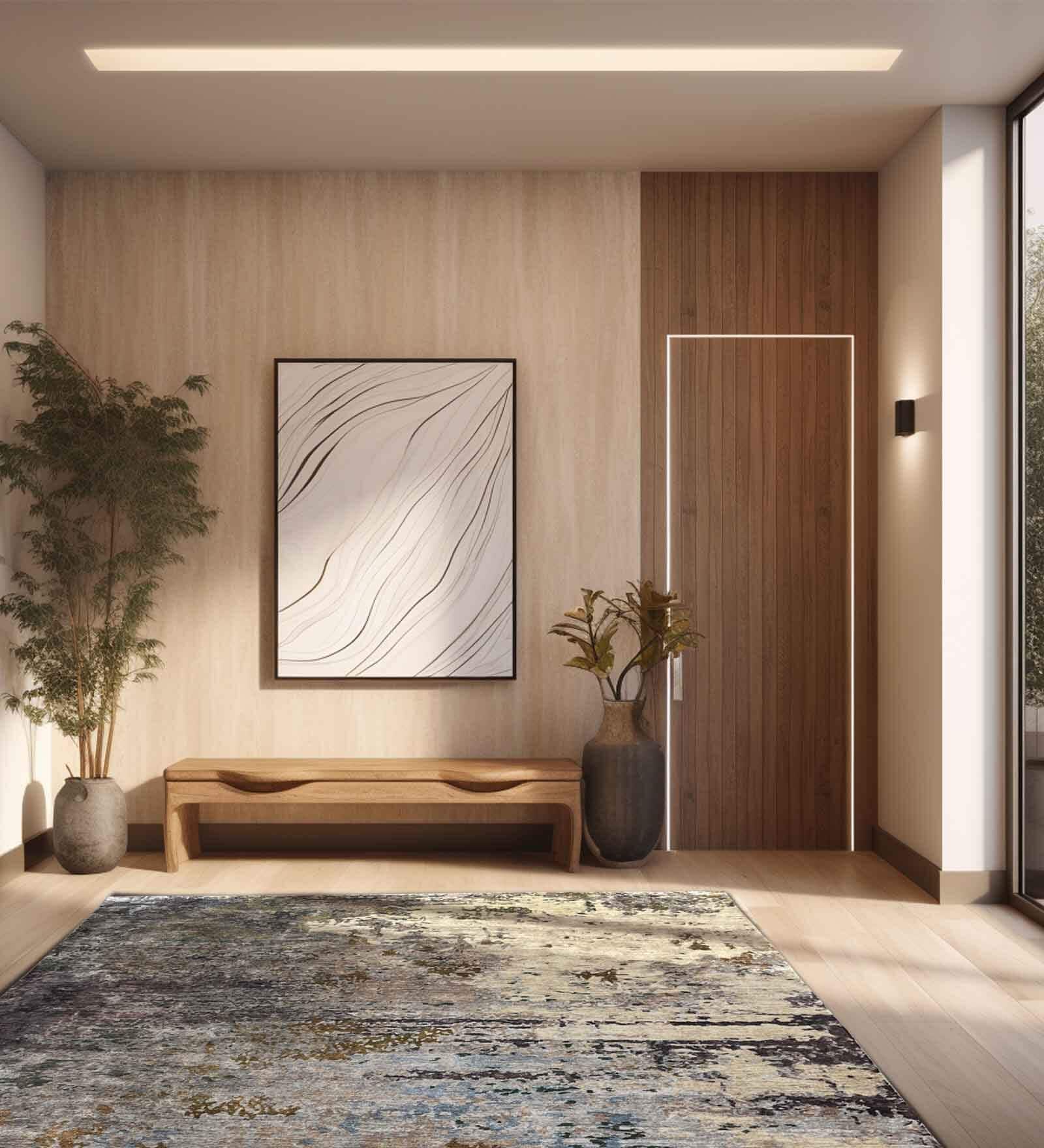 Brown Abstract Wool 4 ft x 6 ft Hand Knotted Carpet