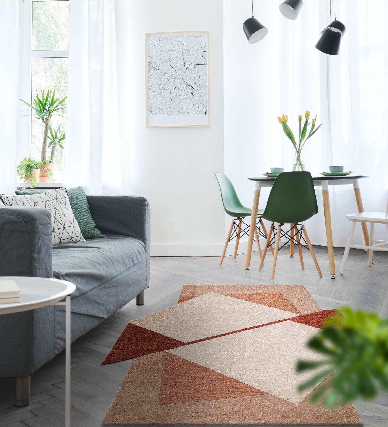 Brown Abstract Wool and Cotton 5 ft x 8 ft Hand tufted Carpet