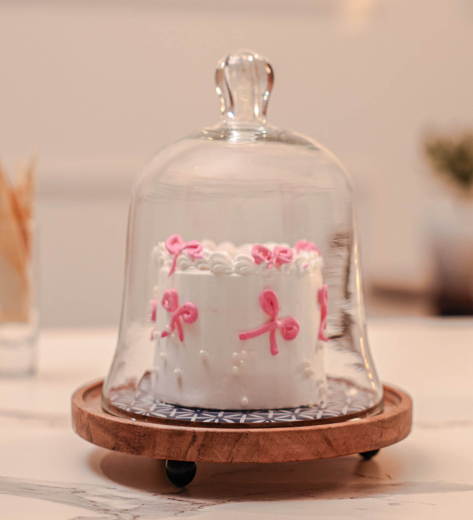Glass Cloche with Brown Acacia Wood Base