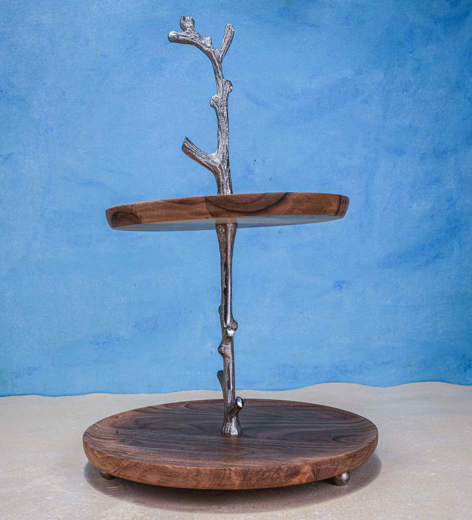 2 Tier Brown Acacia Wood Appetizer Platter