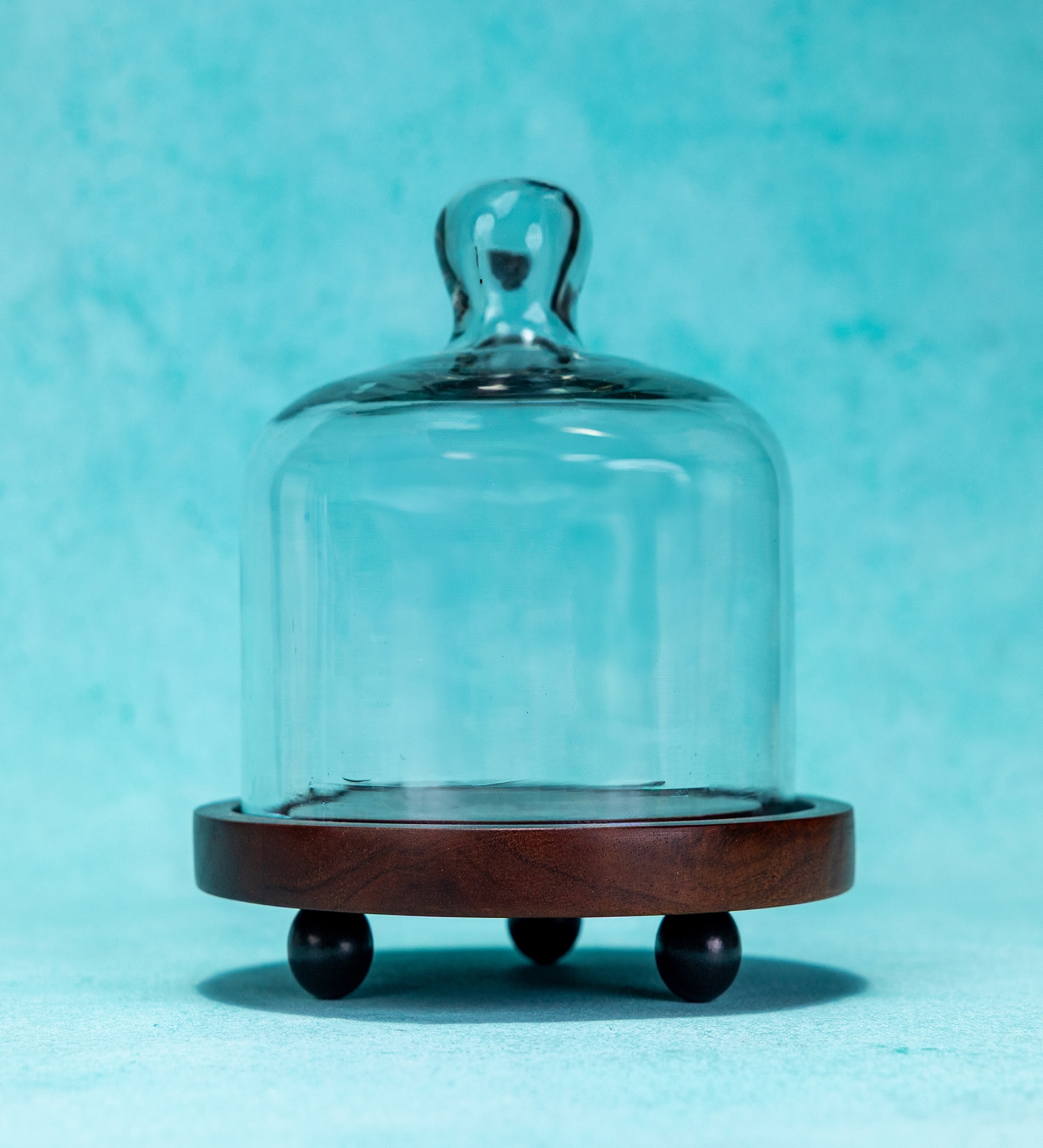 Brown Acacia Wood Cloche With Wooden Base