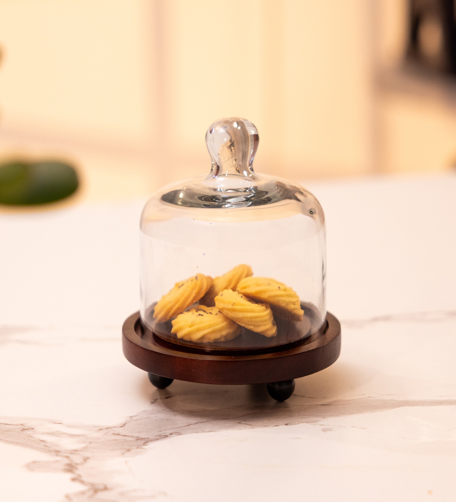 Brown Acacia Wood Cloche with Wooden Base