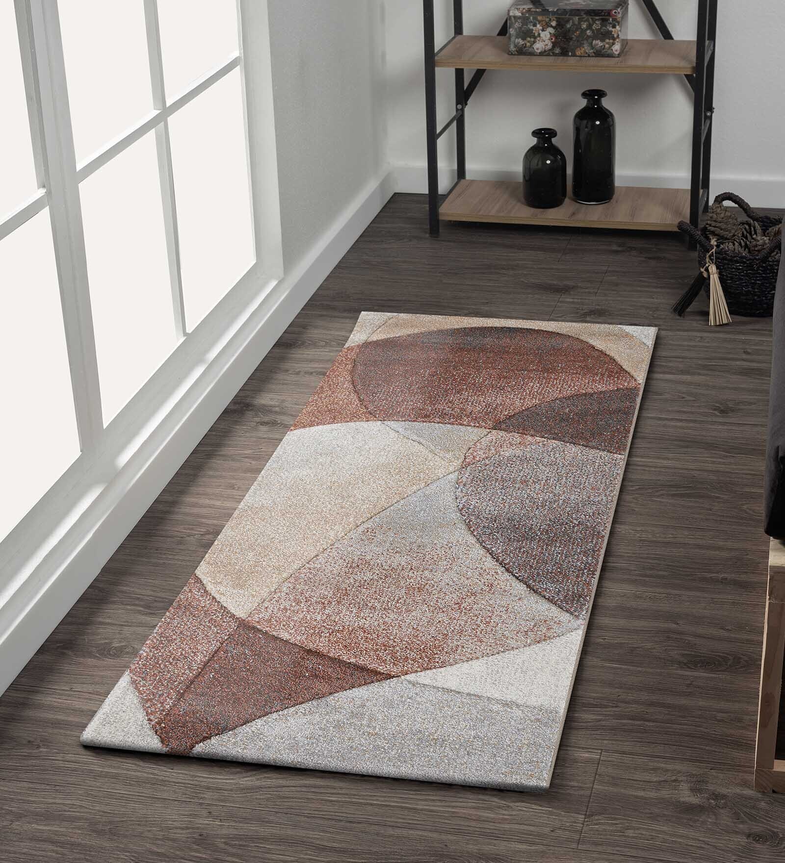 Brown and Beige Abstract Polypropylene 5 ft x 2.5 ft Machine Made Runner