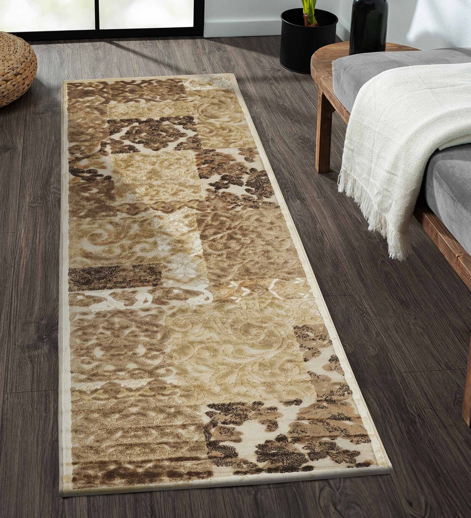 Brown and Beige Persian 2x3 Feet Machine Made Runner