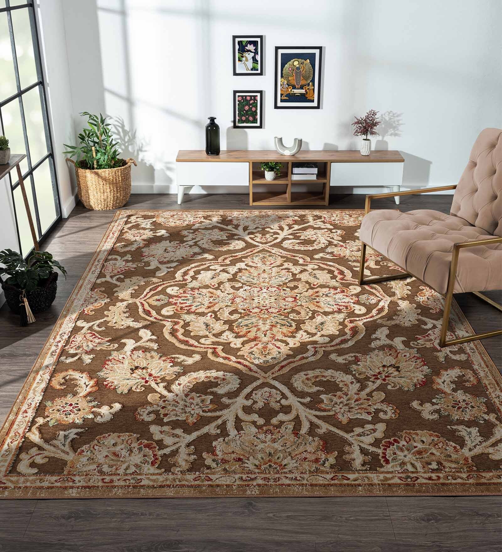 Brown and Beige Persian 4x6 Feet Machine Made Carpet