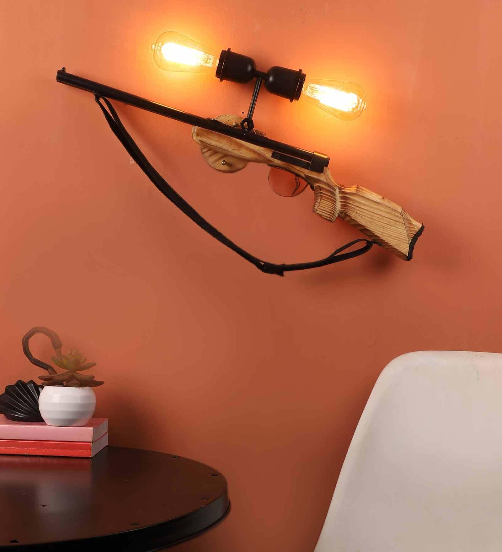 Planck Rifle Novelty Wall Light (Black & Natural Finish)