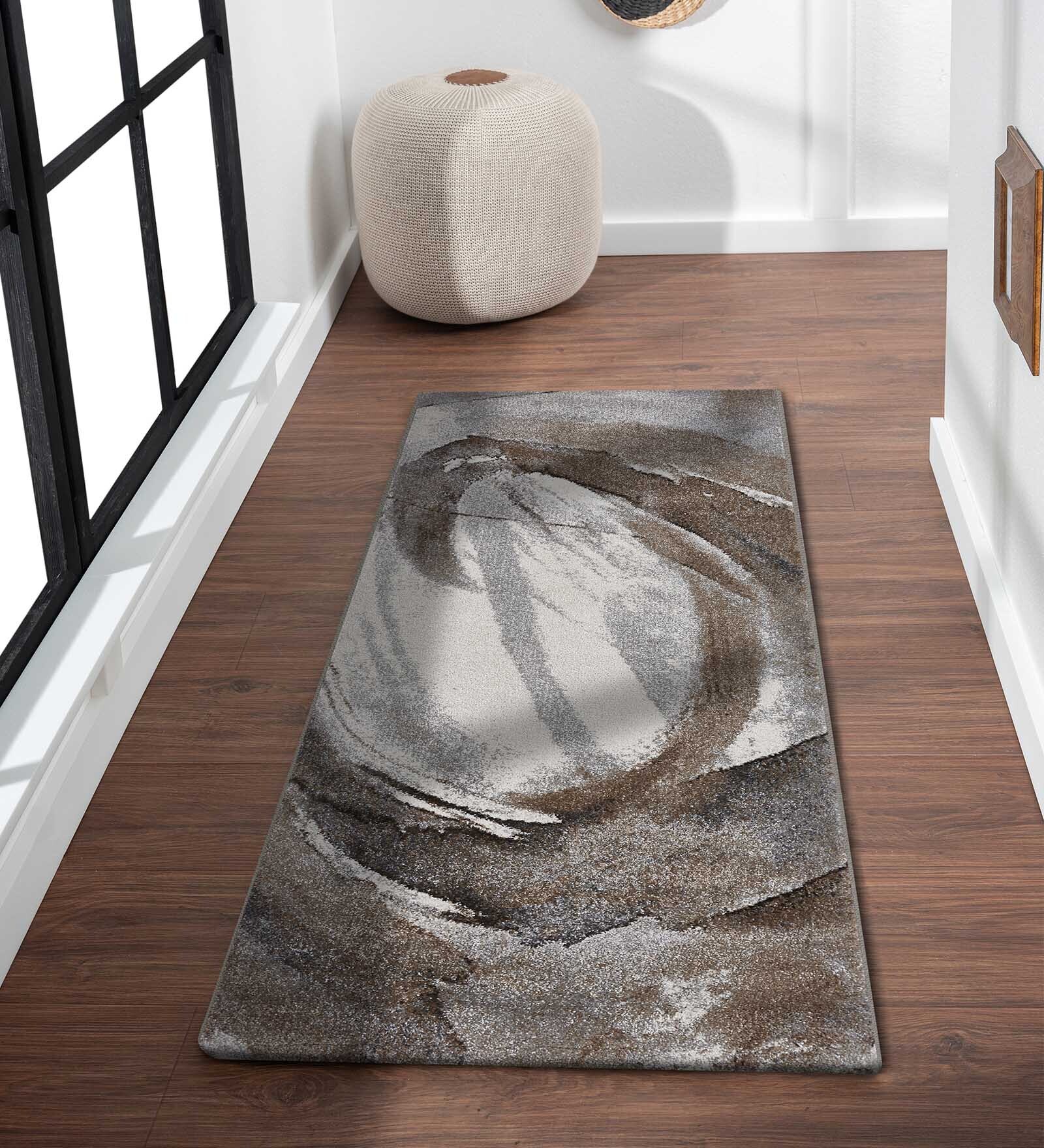 Brown and Cream Abstract Polypropylene 5 ft x 2.5 ft Machine Made Runner