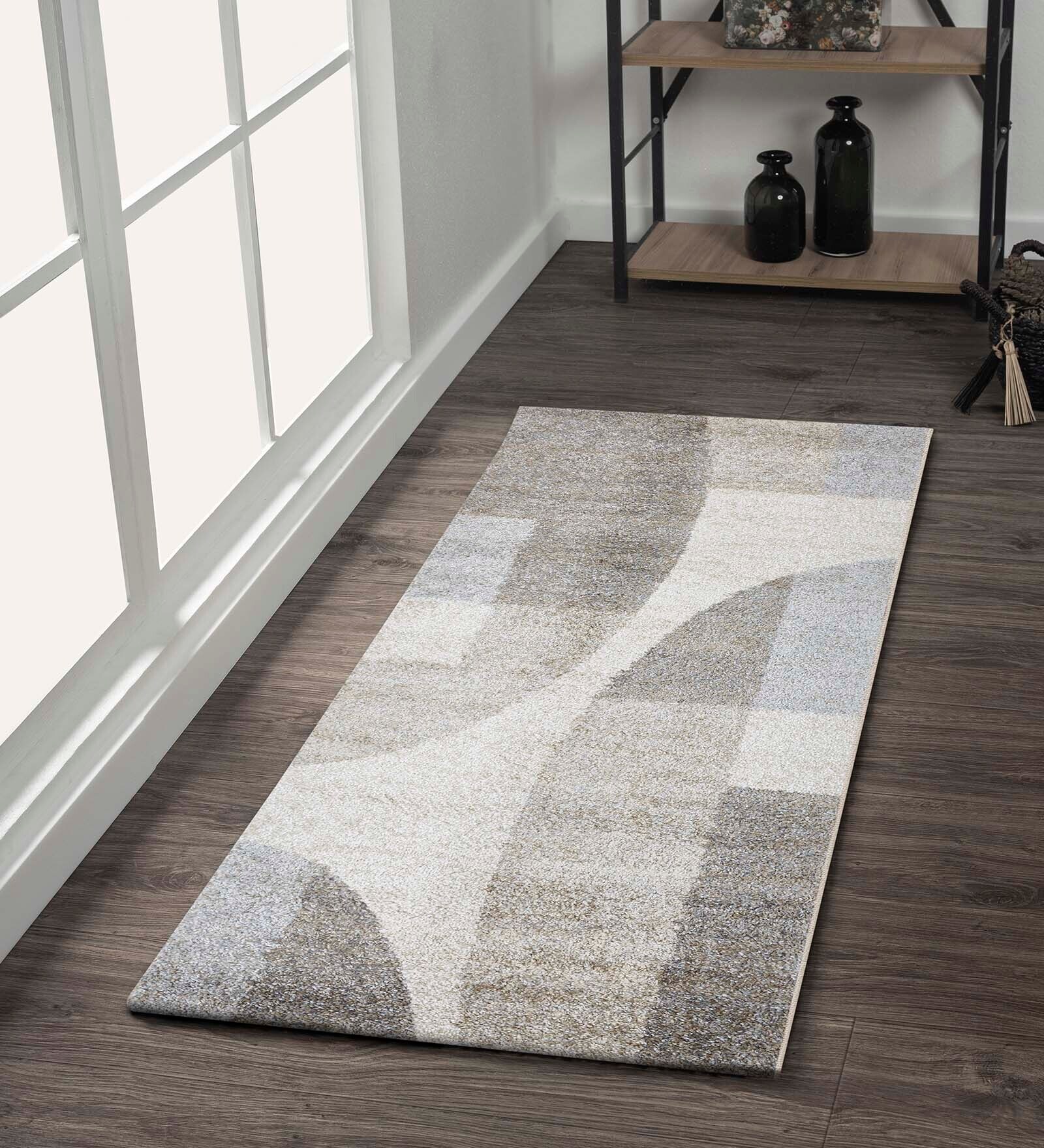Brown and Cream Geometrical Polypropylene 5 ft x 2 ft Machine Made Runner