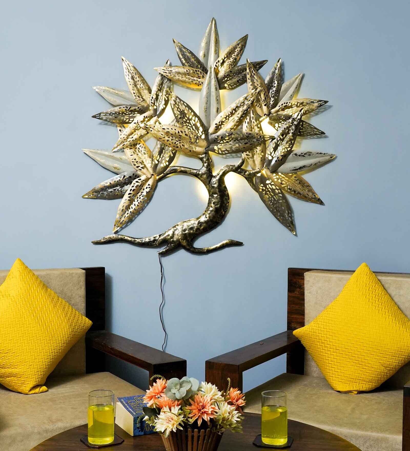 Brown And Gold Iron Etched Tree Metal Wall Art
