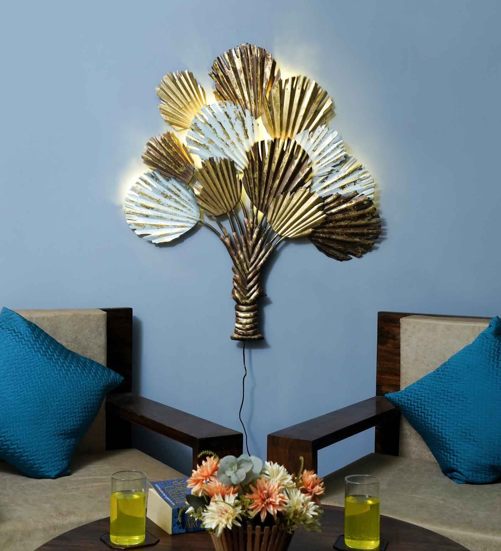 Brown And Gold Iron Palm Tree Metal Wall Art