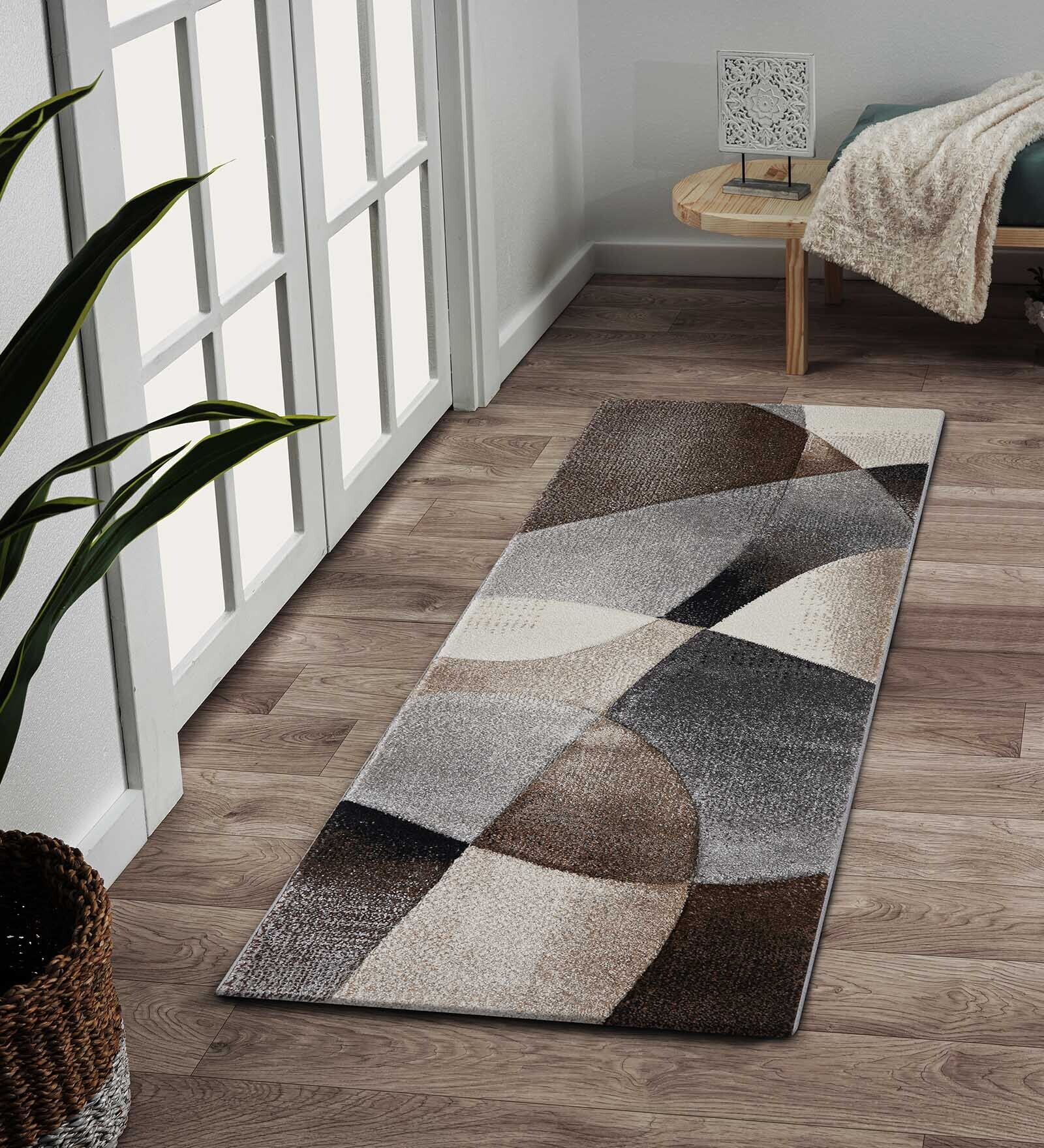 Brown and Grey Abstract Polypropylene 5 ft x 2.5 ft Machine Made Runner