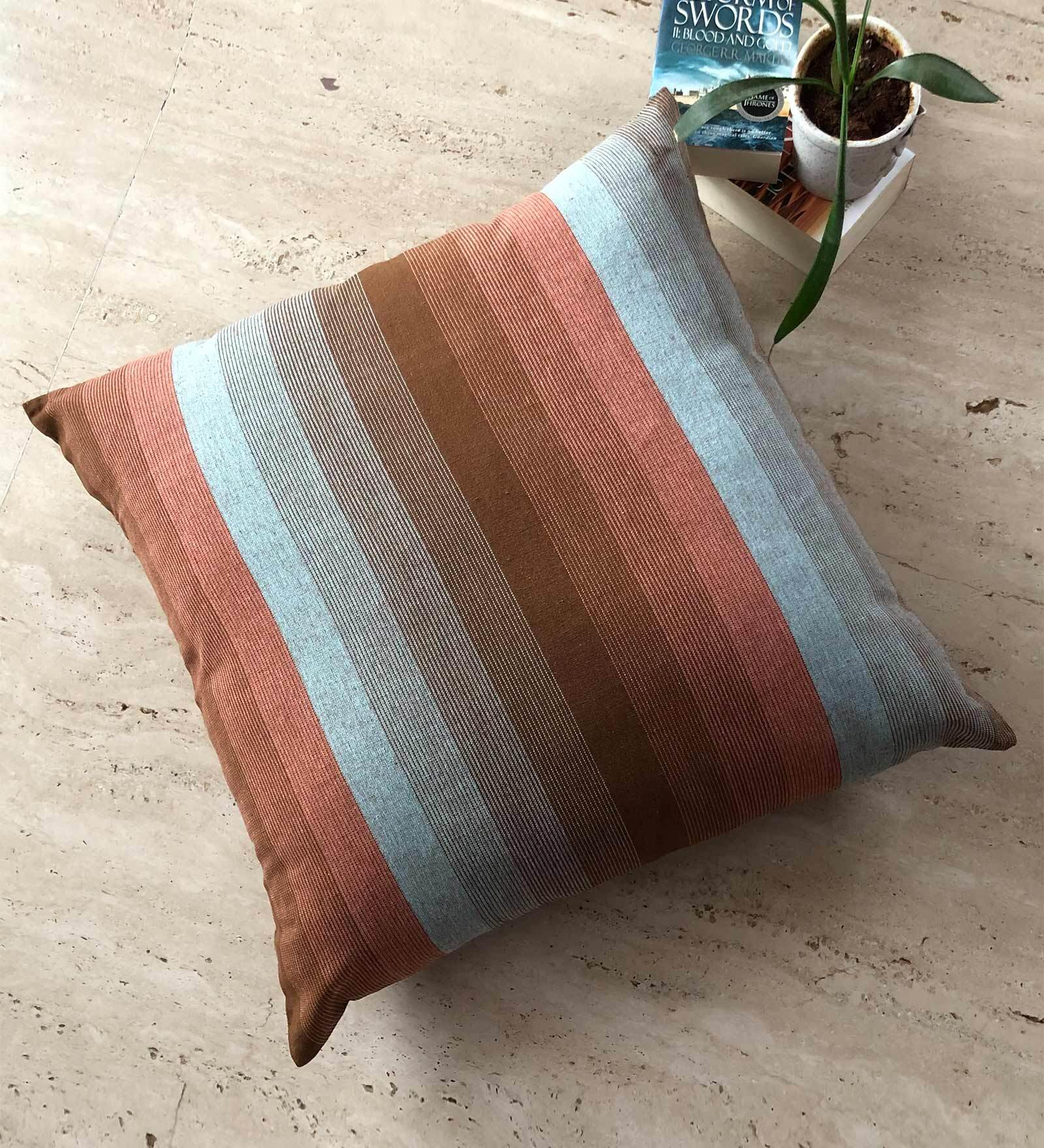 Buy Brown Striped Cotton 24 x 24 Inches Cushion Cover by Vermilion ...