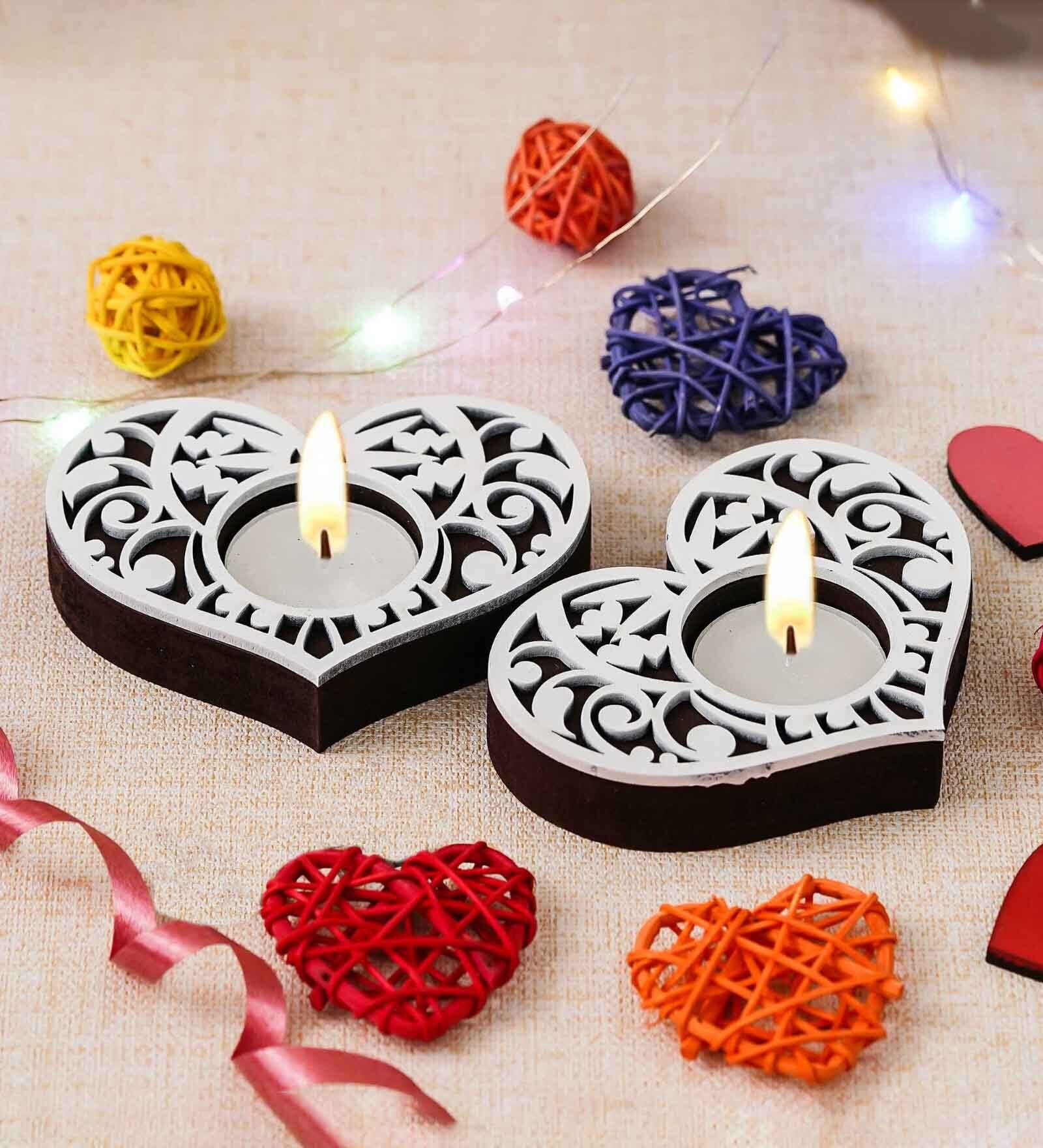 Brown and White Wooden  Tealight Candle Holder (2 Pcs)