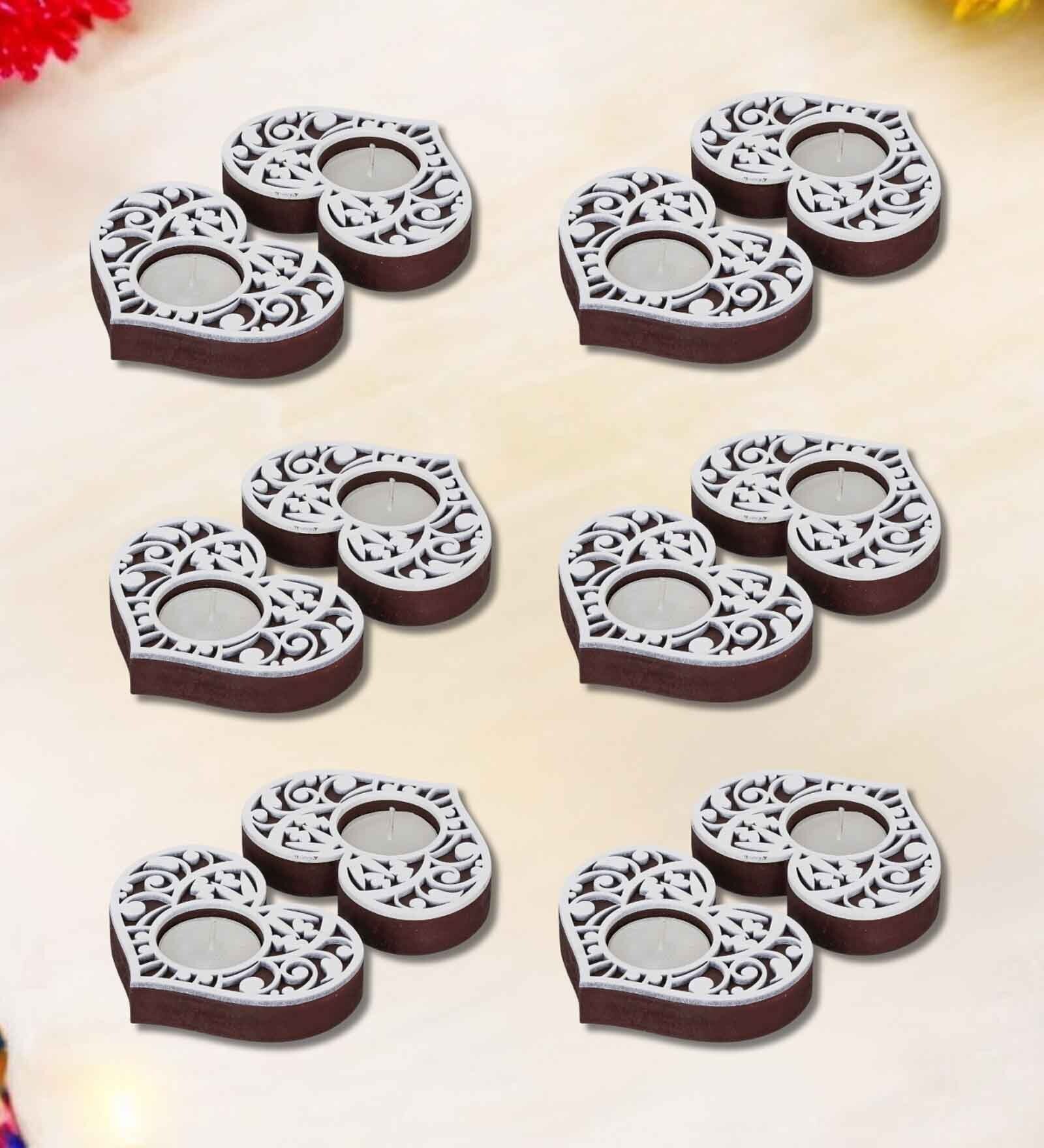 Brown and White Wooden  Tealight Candle Holder (12 Pcs)