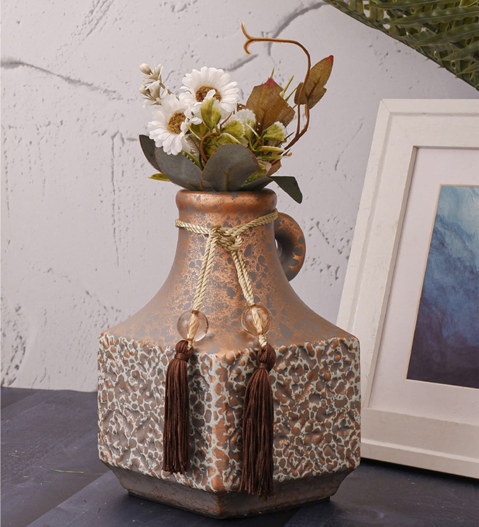 Brown Antique Vintage Rustic Charm Ceramic Amphora Shaped Vase