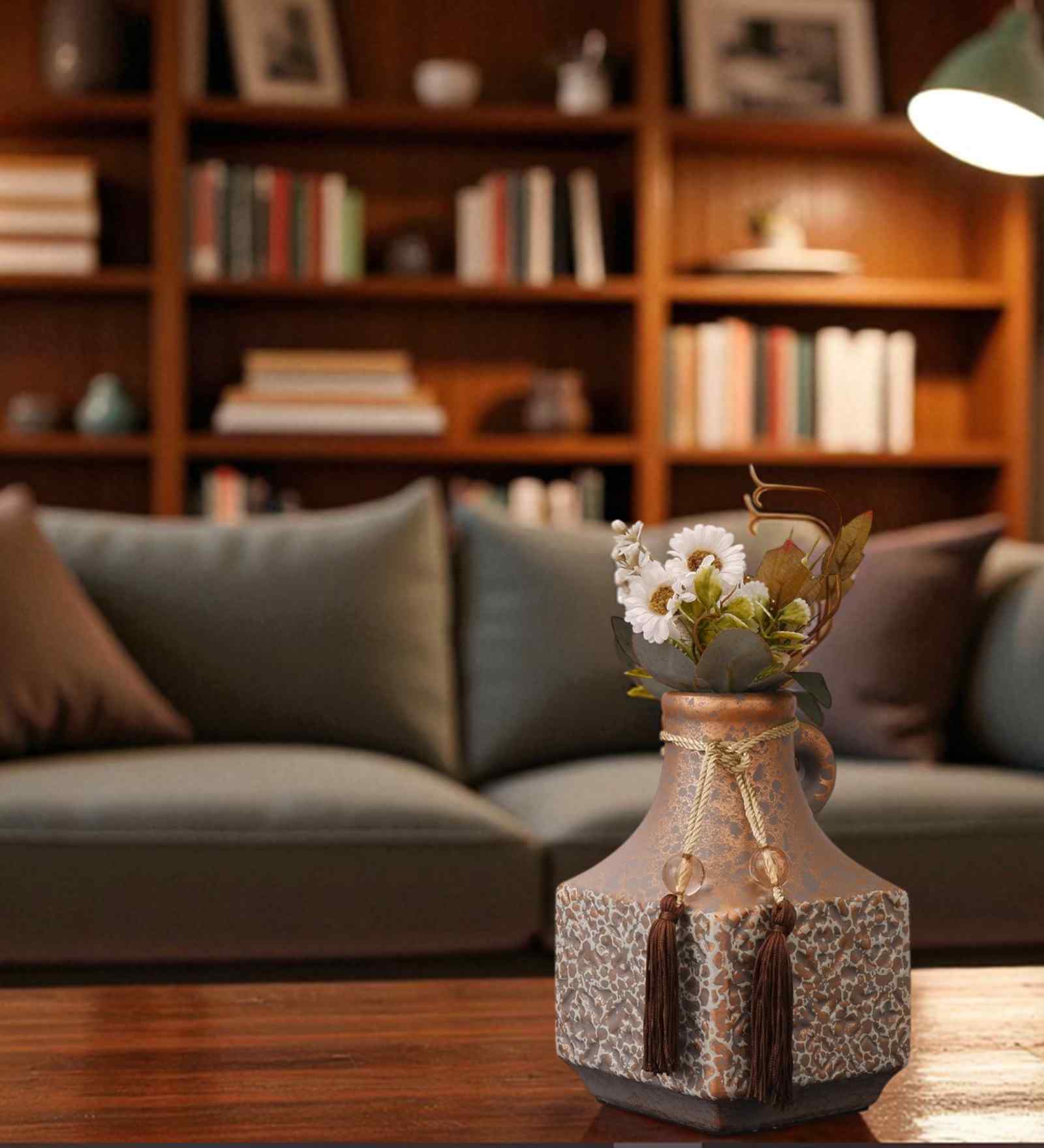 Brown Antique Vintage Rustic Charm Ceramic Amphora Shaped Vase