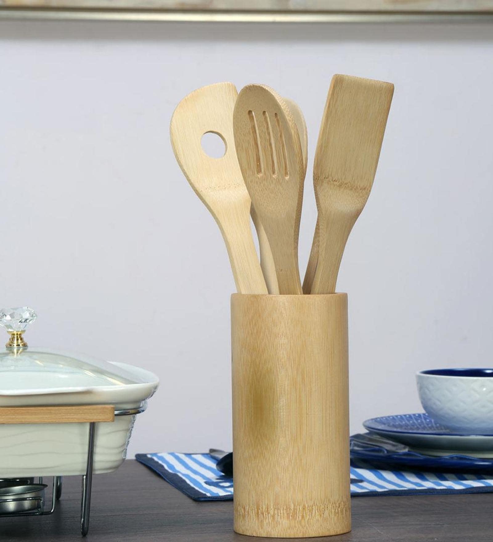 Brown Bamboo 5 Pcs Kitchen Tools Set