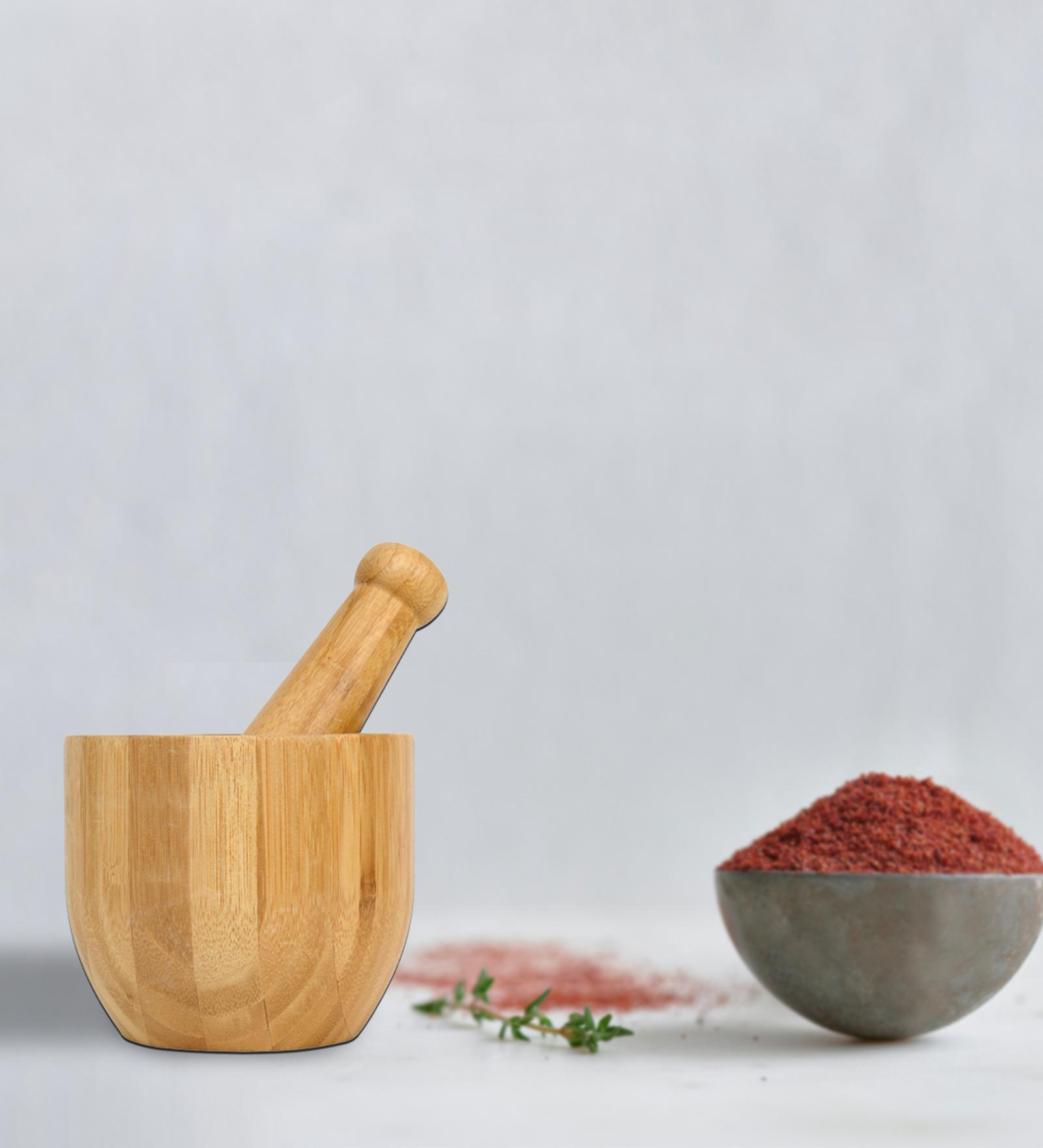 Brown Bamboo Mortar And Pestel Set