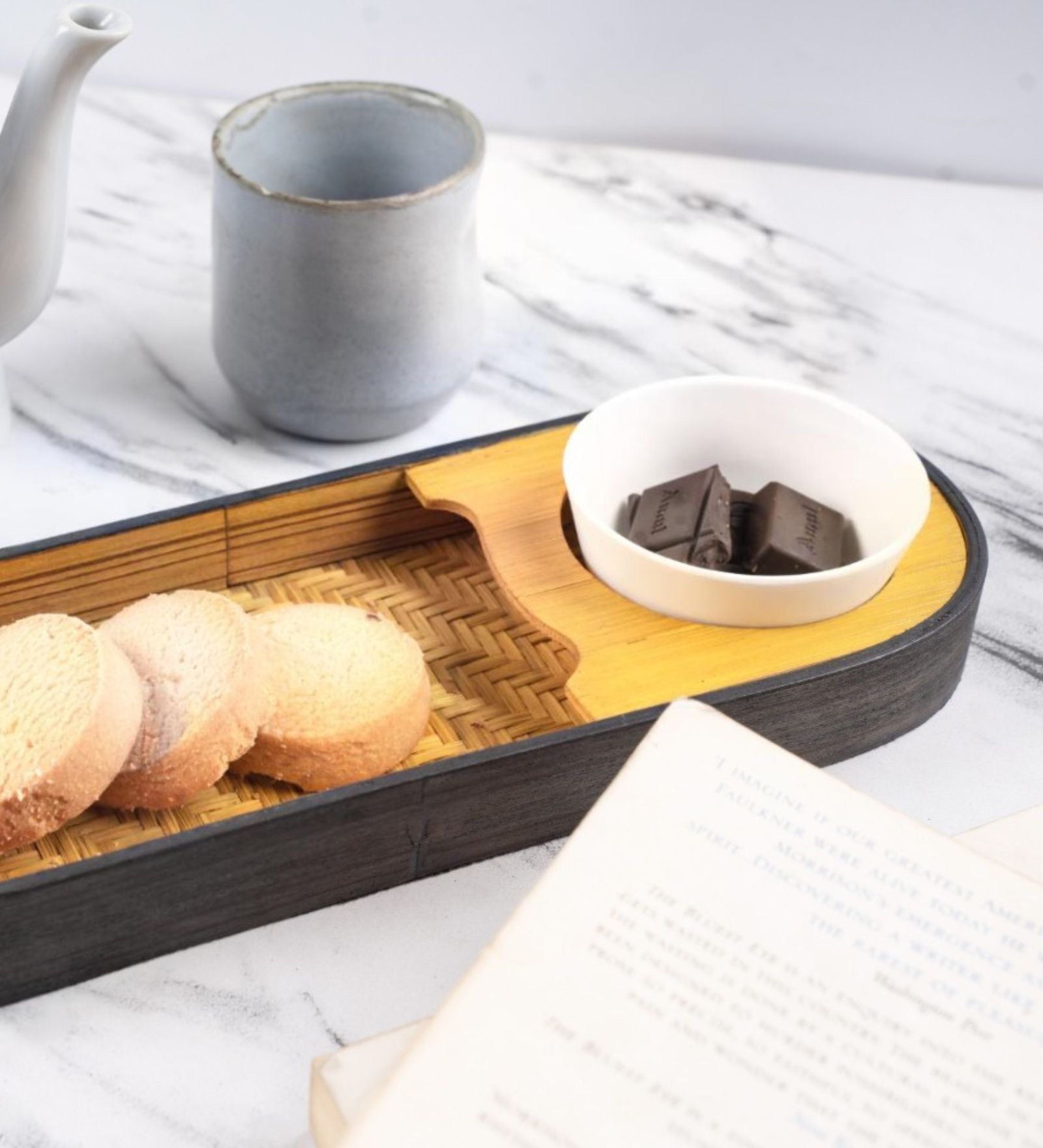 Brown Bamboo Oval Snacks Platter With Bowl