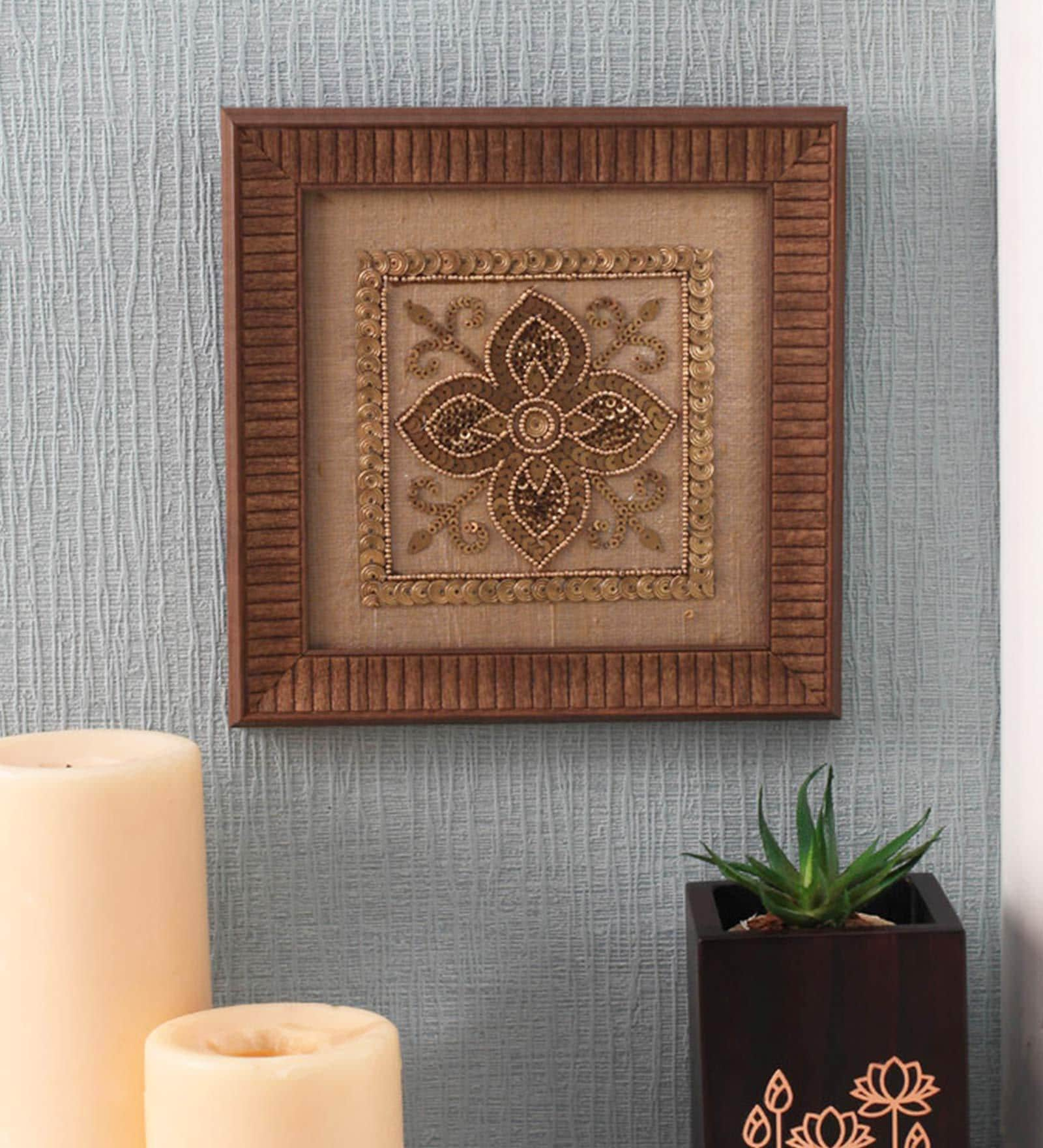 Brown Beads On Raw Silk 7.8 X 0.8 X 7.8 Inch Modern Paisley Framed Wall Art