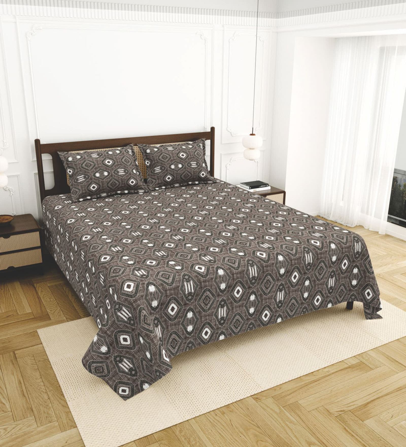 Brown Bedsheet 220 Tc Cotton King Bedsheet With 2 Pillow Covers