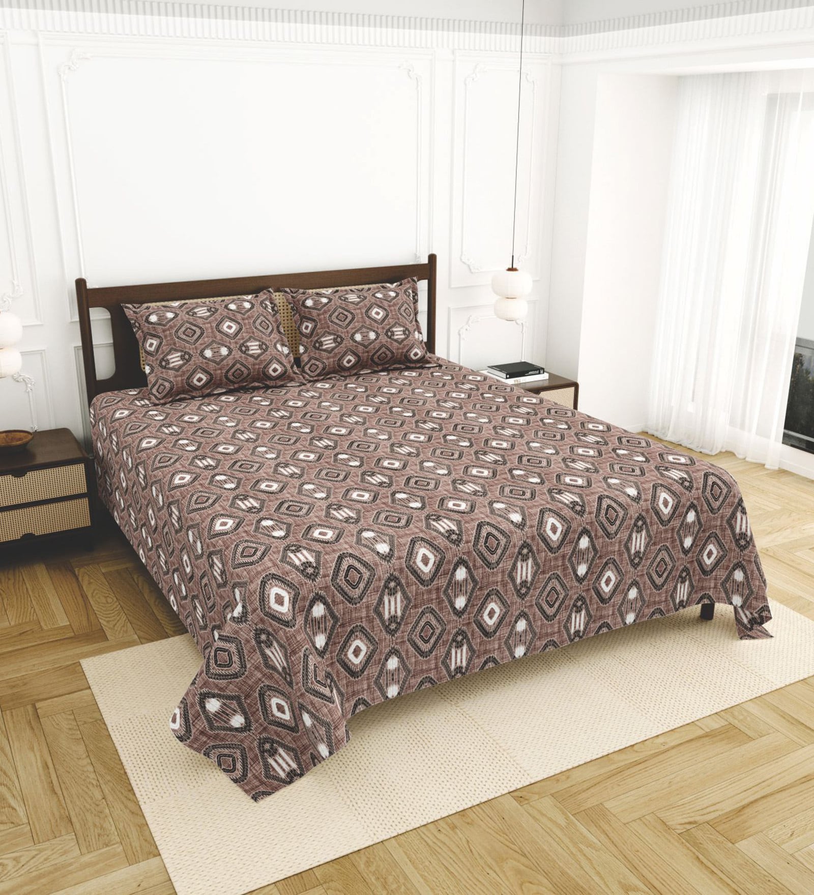 Brown Bedsheet 220 Tc Cotton King Bedsheet With 2 Pillow Covers