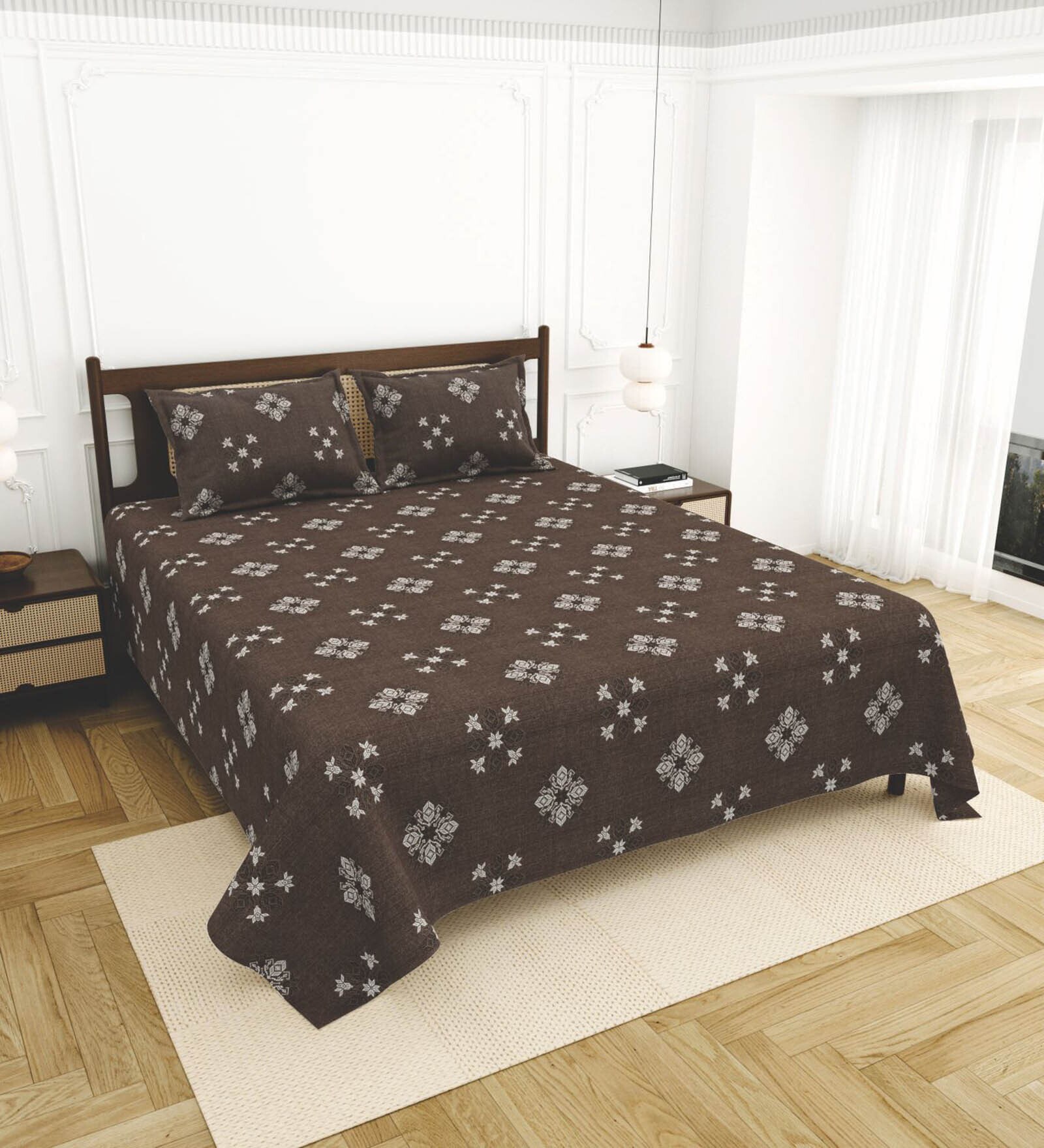 Brown Bedsheet 220 Tc Cotton King Bedsheet With 2 Pillow Covers