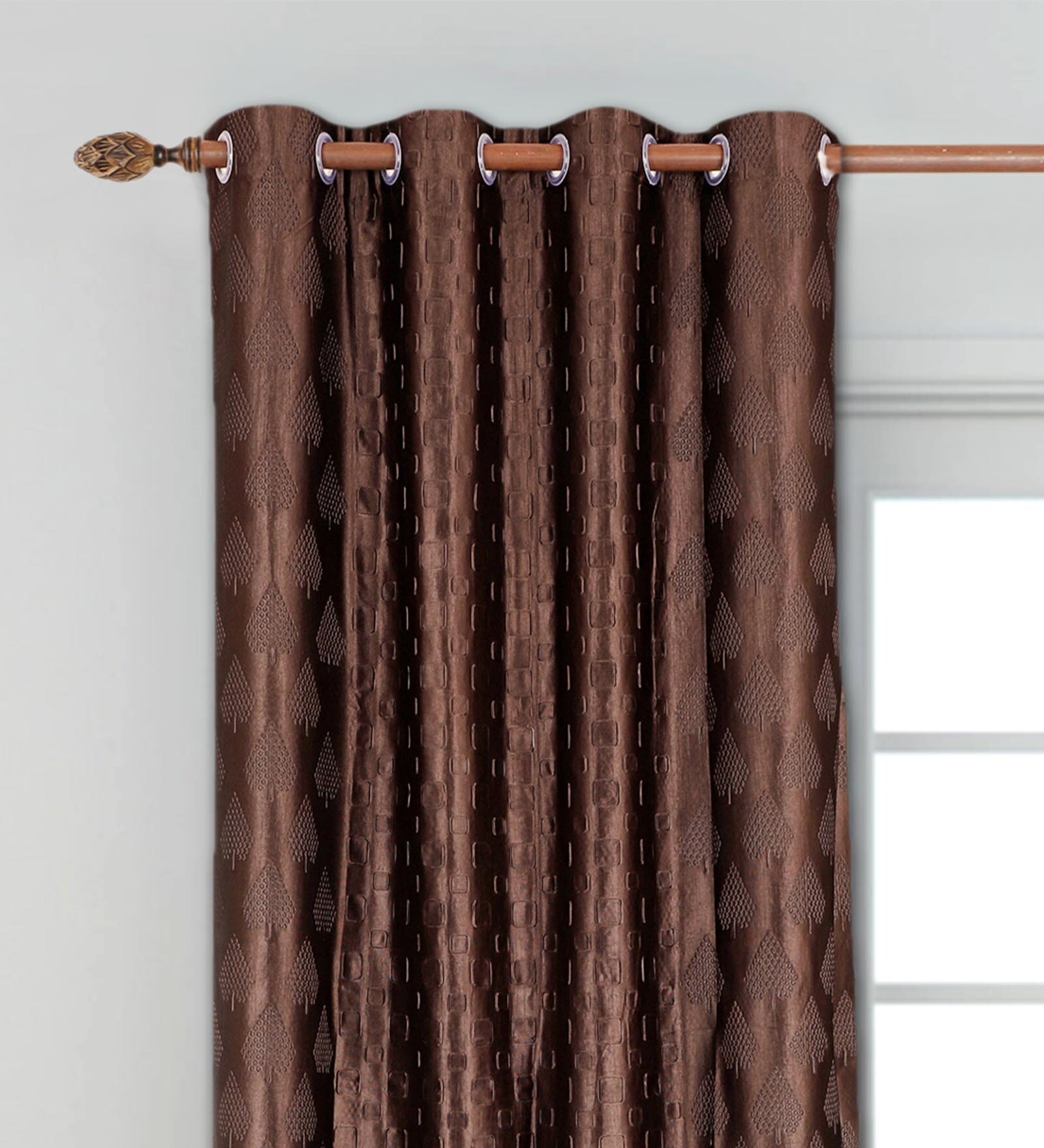 Brown Polyester Blackout 9 Feet Eyelet Curtain (Set of 2)