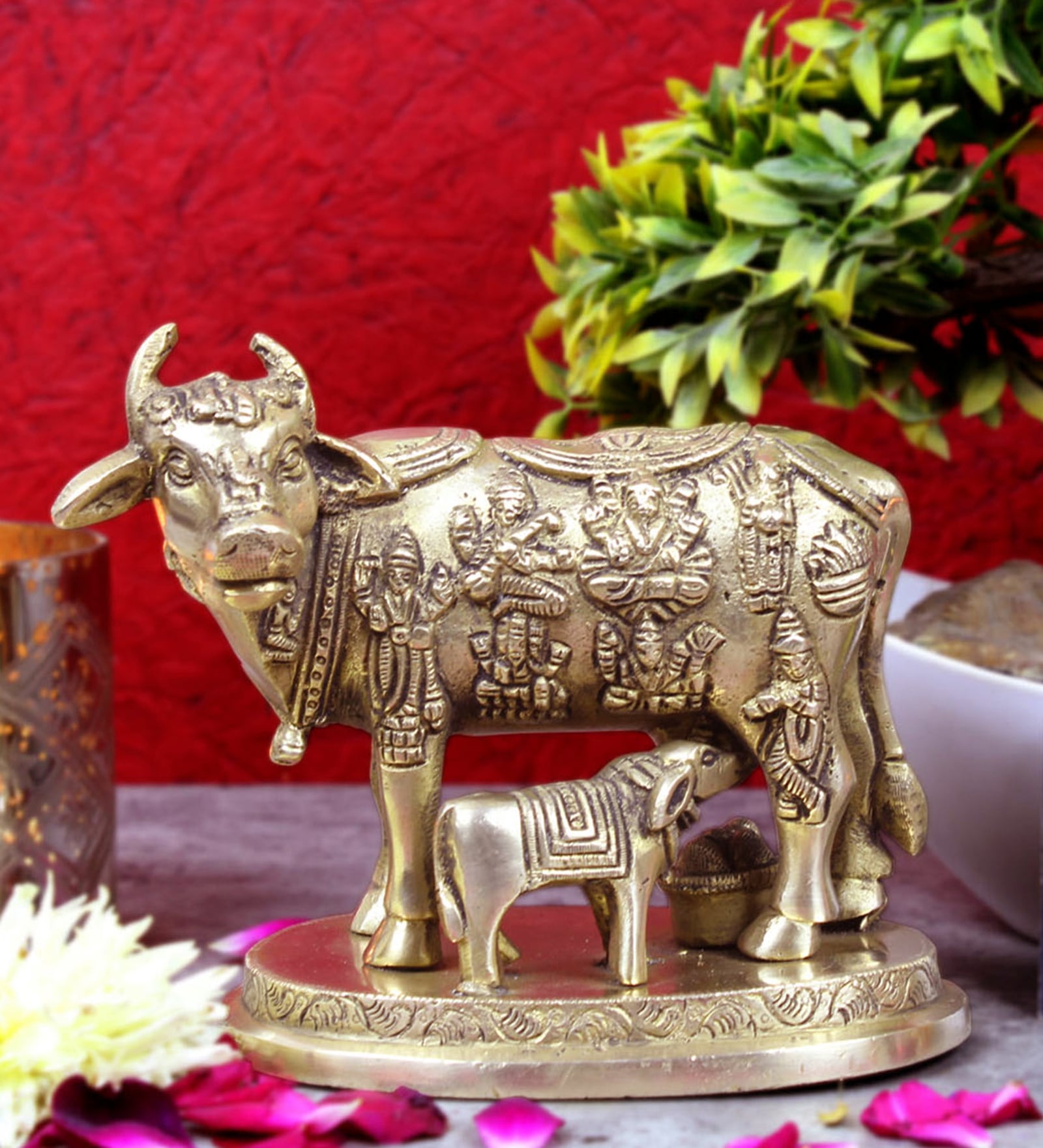 Buy Brown Brass Fine Lucky God Figurines Cow Statue Idol by Statue